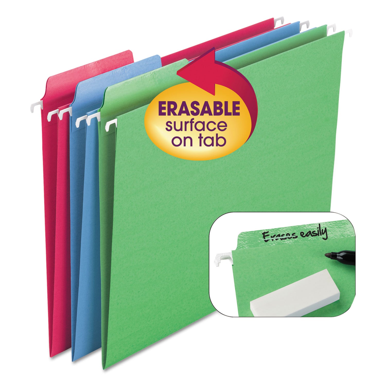 Erasable Folders, Letter Size, 1/3-Cut Tabs, Assorted Colors, 18/Box -