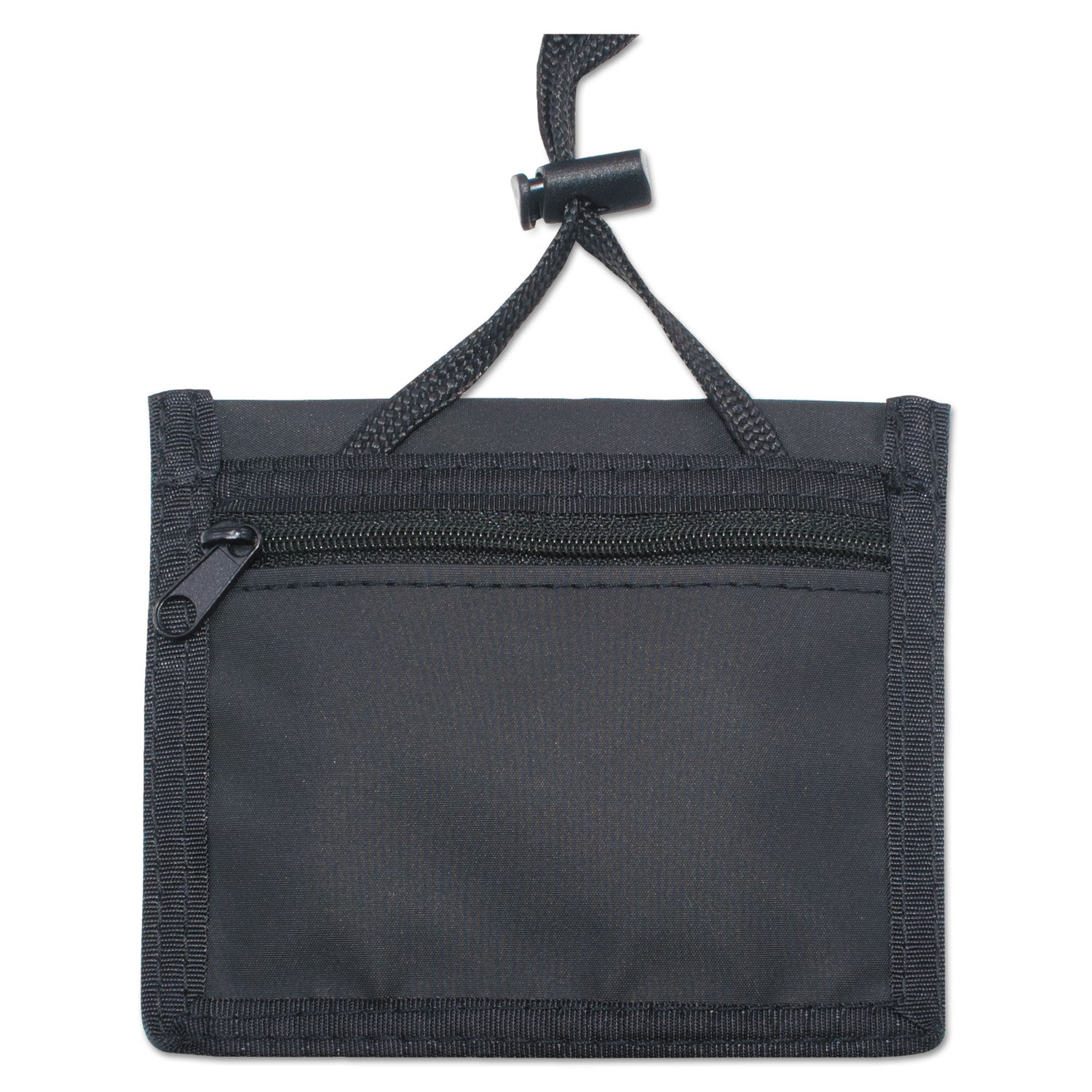 ID Badge Holders with Convention Neck Pouch, Horizontal, Black/Clear 5" x 4.25" Holder, 2.75" x 4" Insert, 48" Cord, 12/Pack -