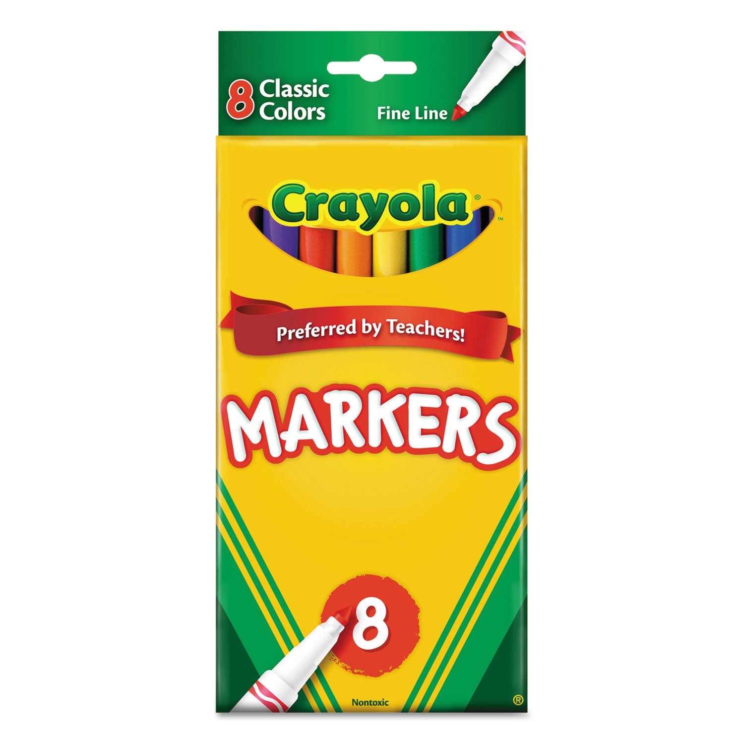 Non-Washable Marker, Fine Bullet Tip, Assorted Classic Colors, 8/Pack -