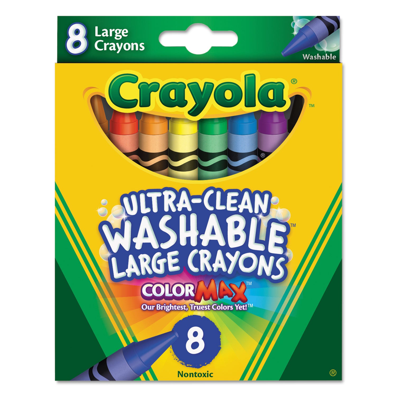 Ultra-Clean Washable Crayons, Large, 8 Colors/Box -