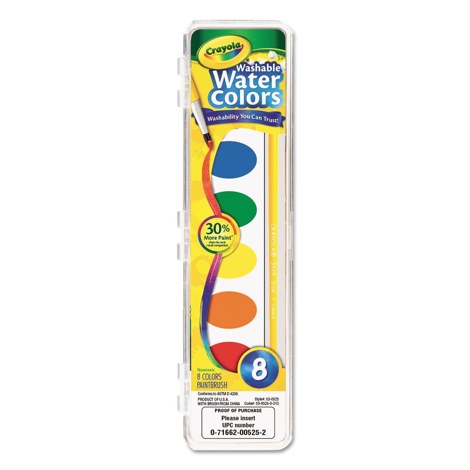 Washable Watercolor Paint, 8 Assorted Colors, Palette Tray -