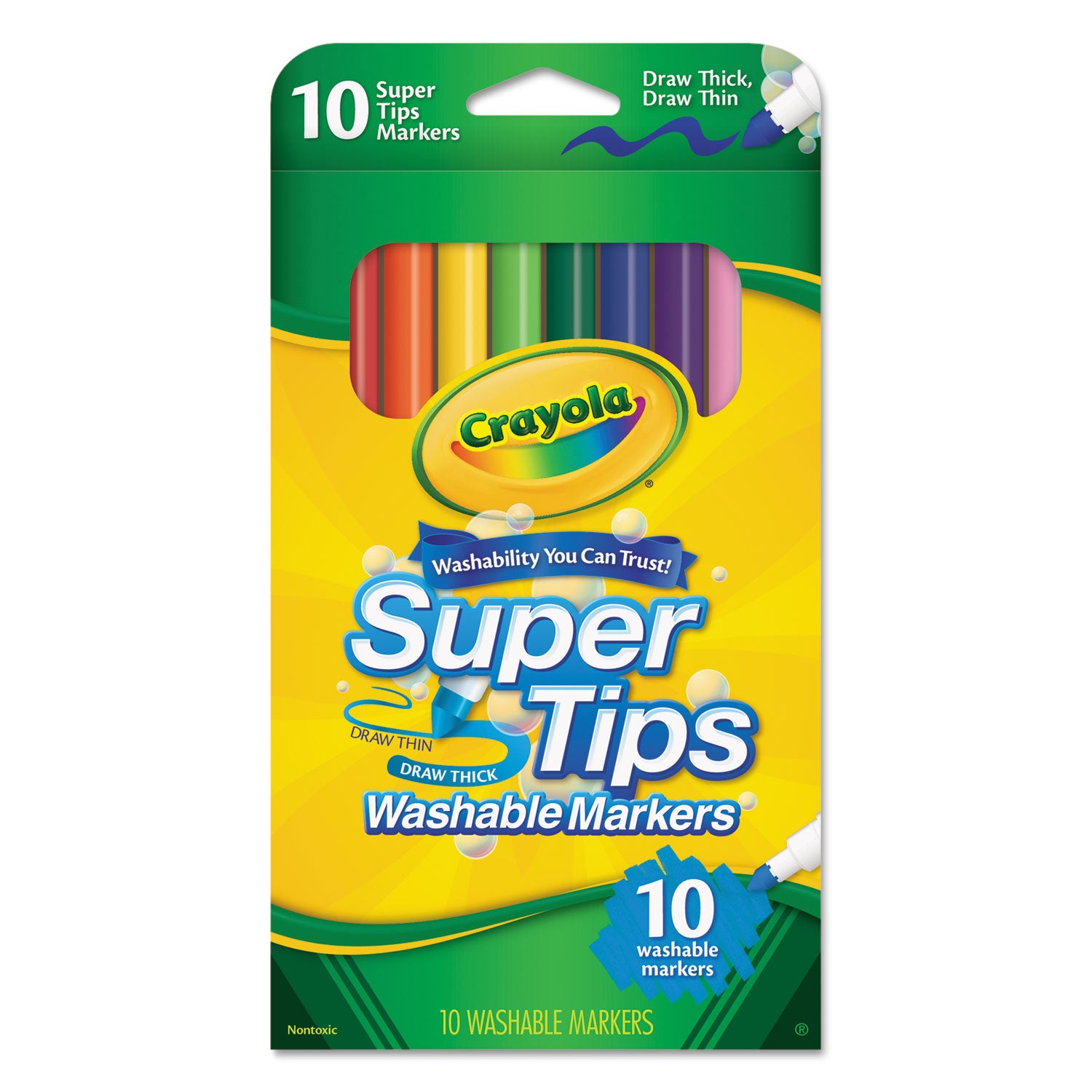 Washable Super Tips Markers, Fine/Broad Bullet Tips, Assorted Colors, 10/Set -