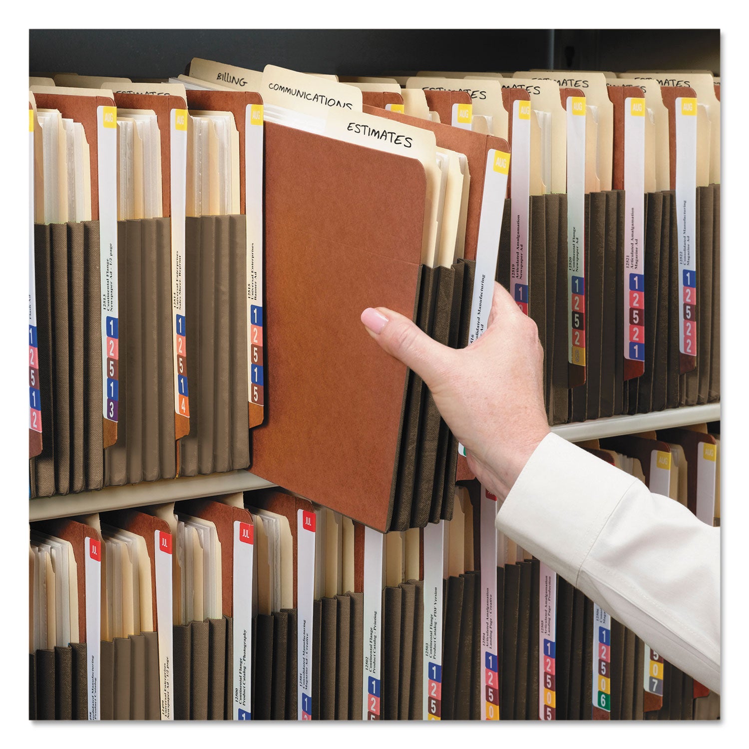 Redrope Drop-Front End Tab File Pockets, Fully Lined 6.5" High Gussets, 3.5" Expansion, Letter Size, Redrope/Brown, 10/Box -