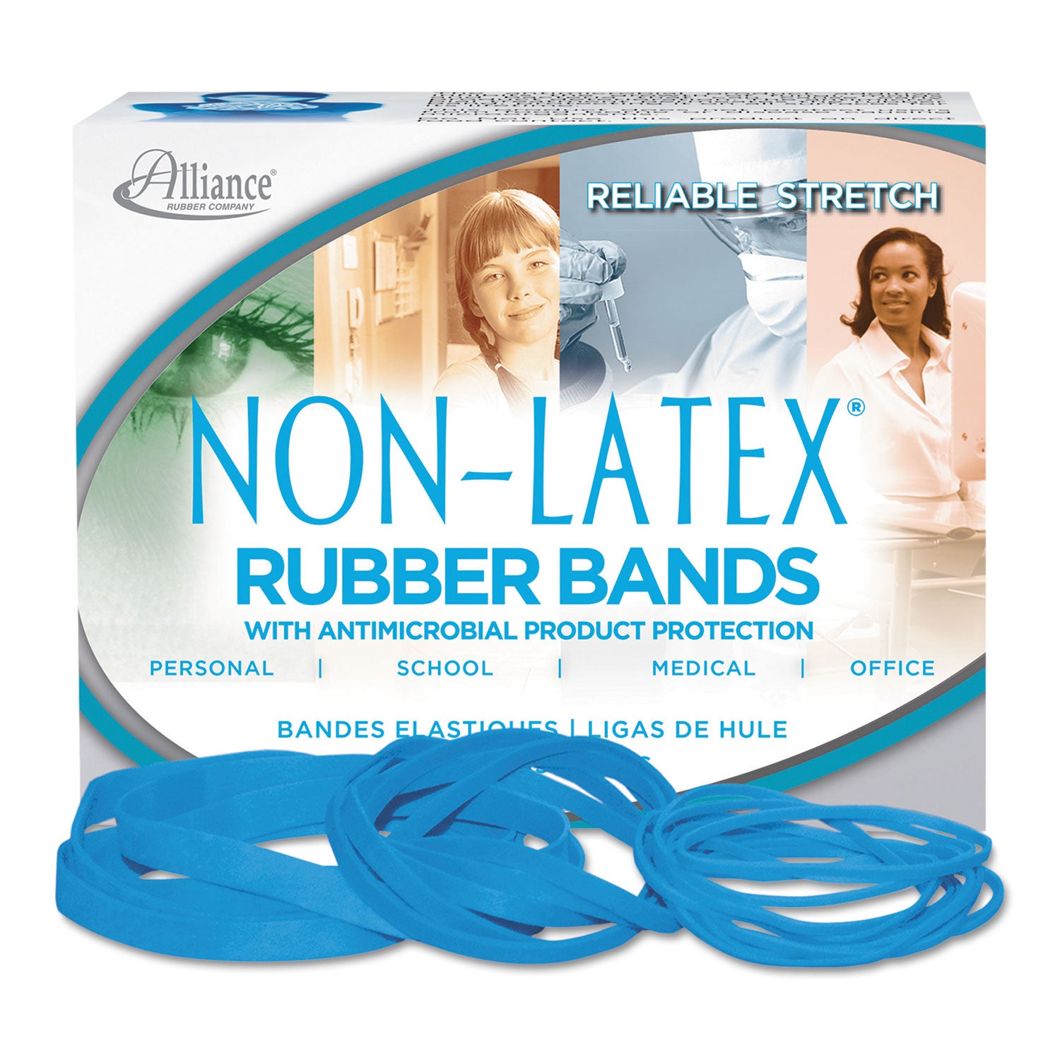 Antimicrobial Non-Latex Rubber Bands, Size 64, 0.04" Gauge, Cyan Blue, 4 oz Box, 95/Box -