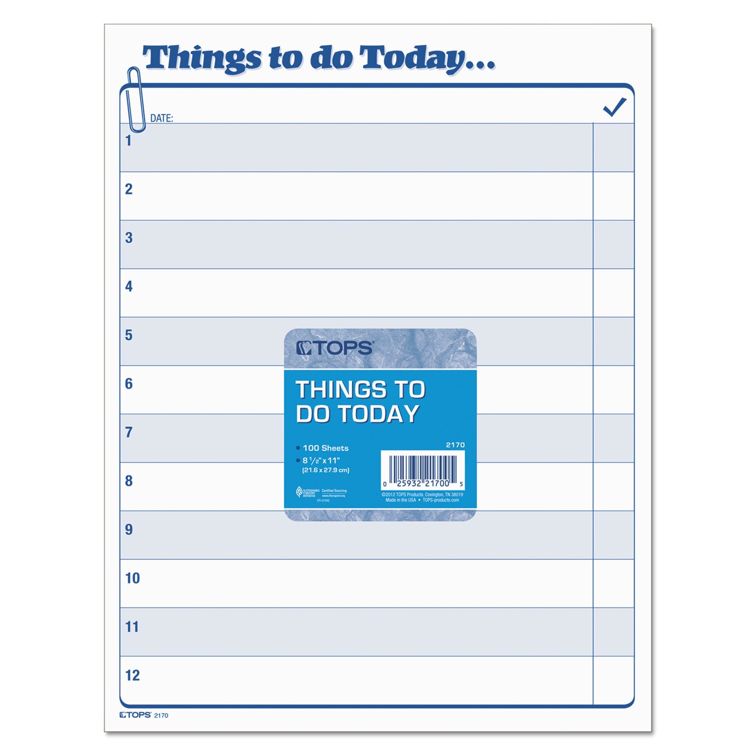 Things To Do Today" Daily Agenda Pad, One-Part (No Copies), 8.5 x 11, 100 Forms Total -