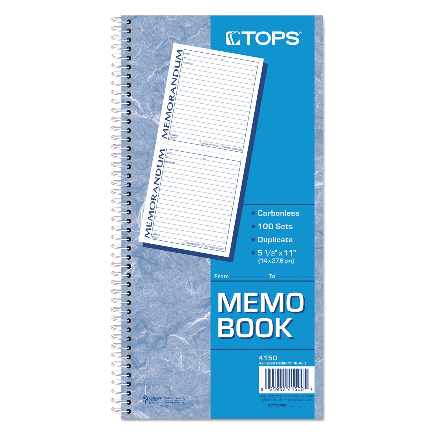 Memorandum Book, Two-Part Carbonless, 5.5 x 5, 2 Forms/Sheet, 100 Forms Total -
