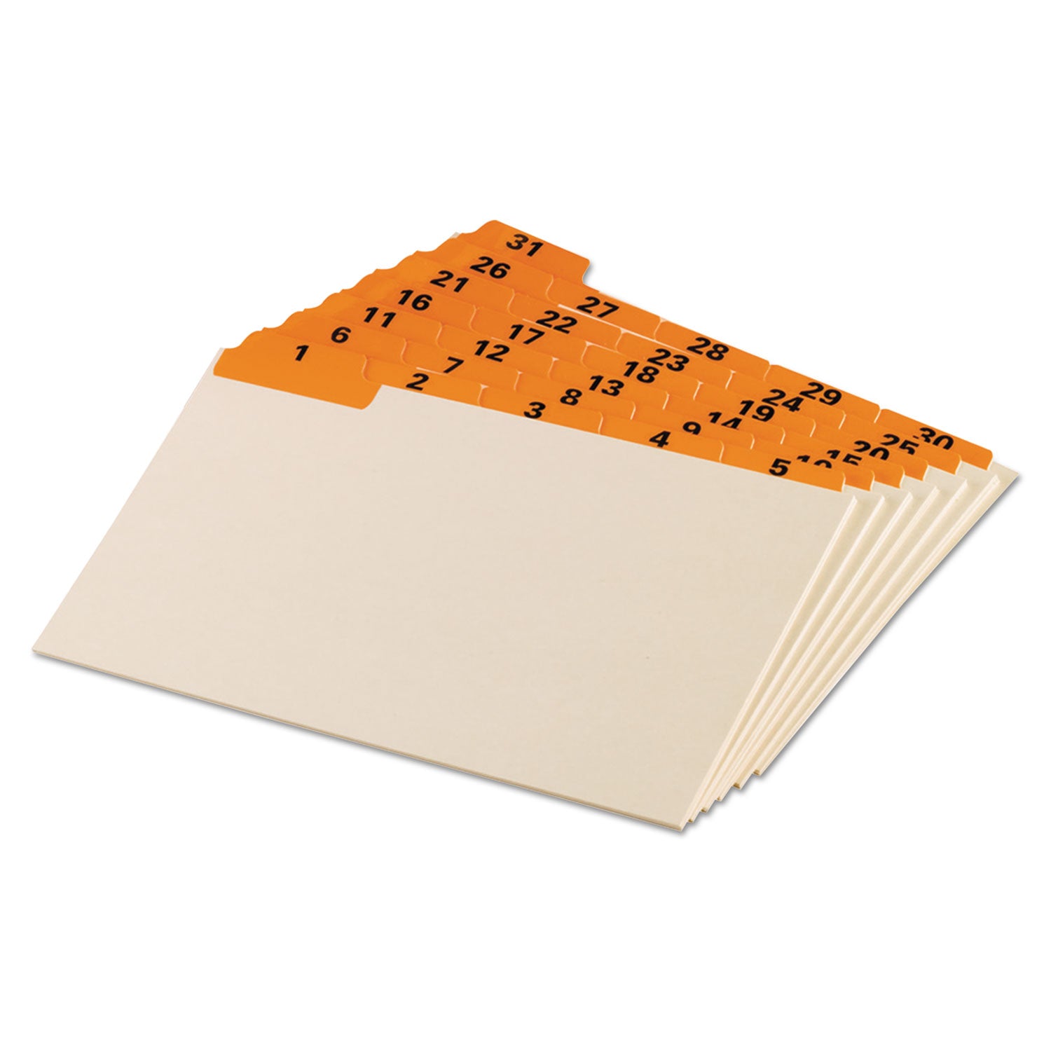 Manila Index Card Guides with Laminated Tabs, 1/5-Cut Top Tab, 1 to 31, 5 x 8, Manila, 31/Set -