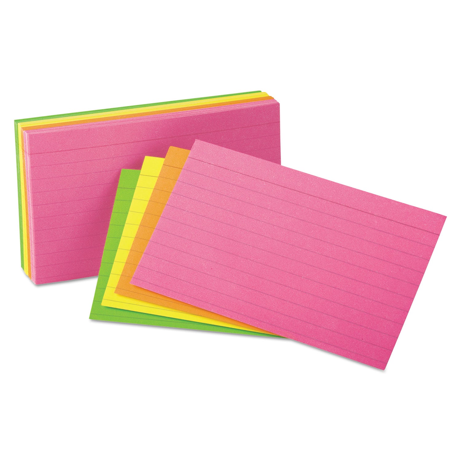 Ruled Index Cards, 3 x 5, Glow Green/Yellow, Orange/Pink, 100/Pack -