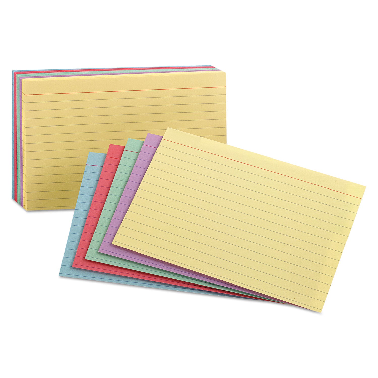 Ruled Index Cards, 3 x 5, Blue/Violet/Canary/Green/Cherry, 100/Pack -