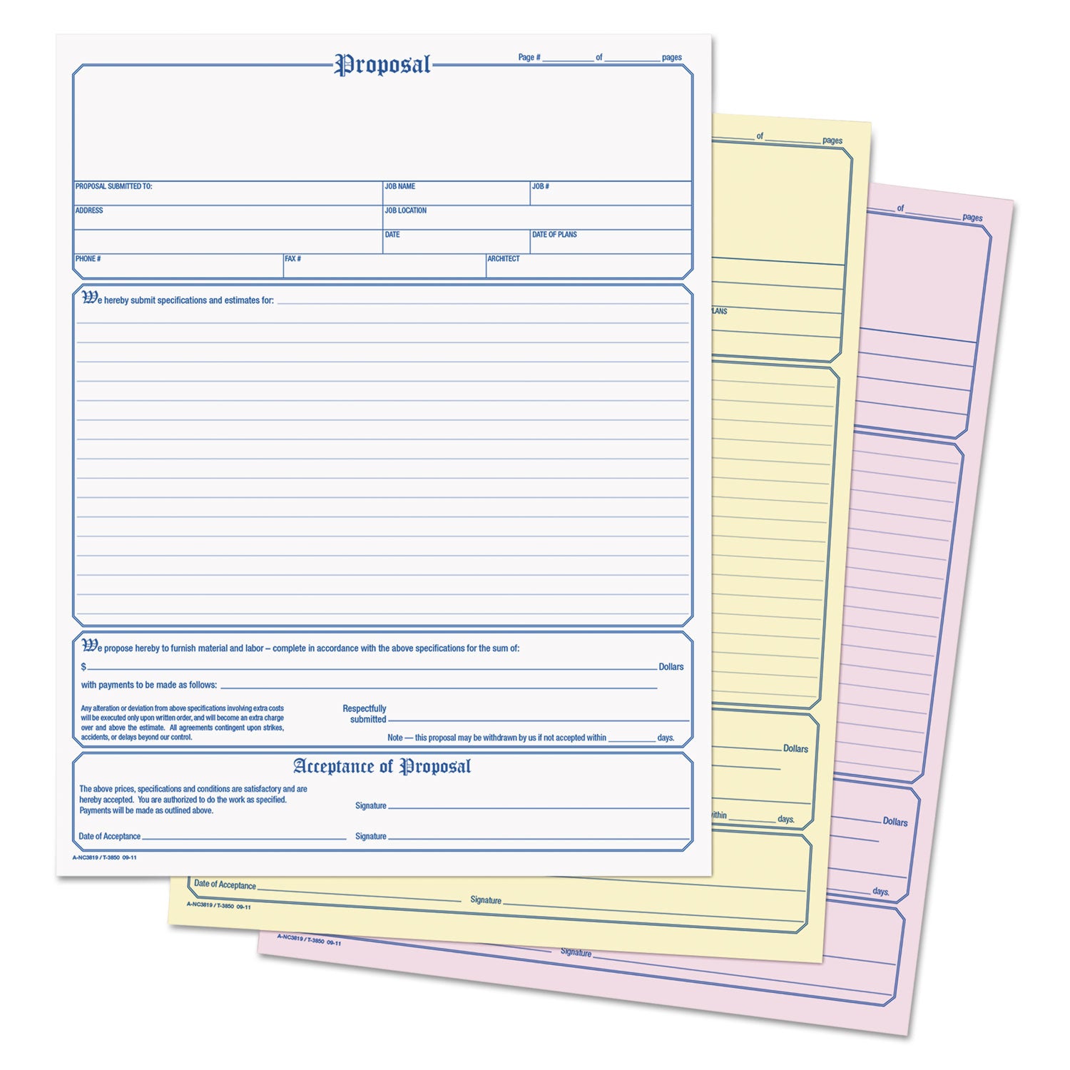Proposal Form, Three-Part Carbonless, 11 x 8.5, 50 Forms Total -