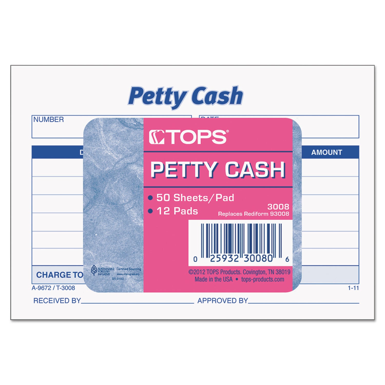 Petty Cash Slips, One-Part (No Copies), 5 x 3.5, 50 Forms/Pad, 12 Pads/Pack -