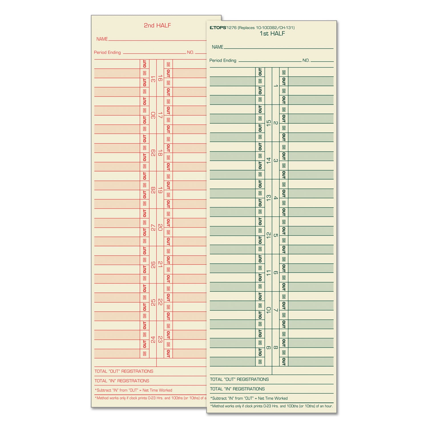Time Clock Cards, Replacement for 10-100382/1950-9631, Two Sides, 3.5 x 10.5, 500/Box -