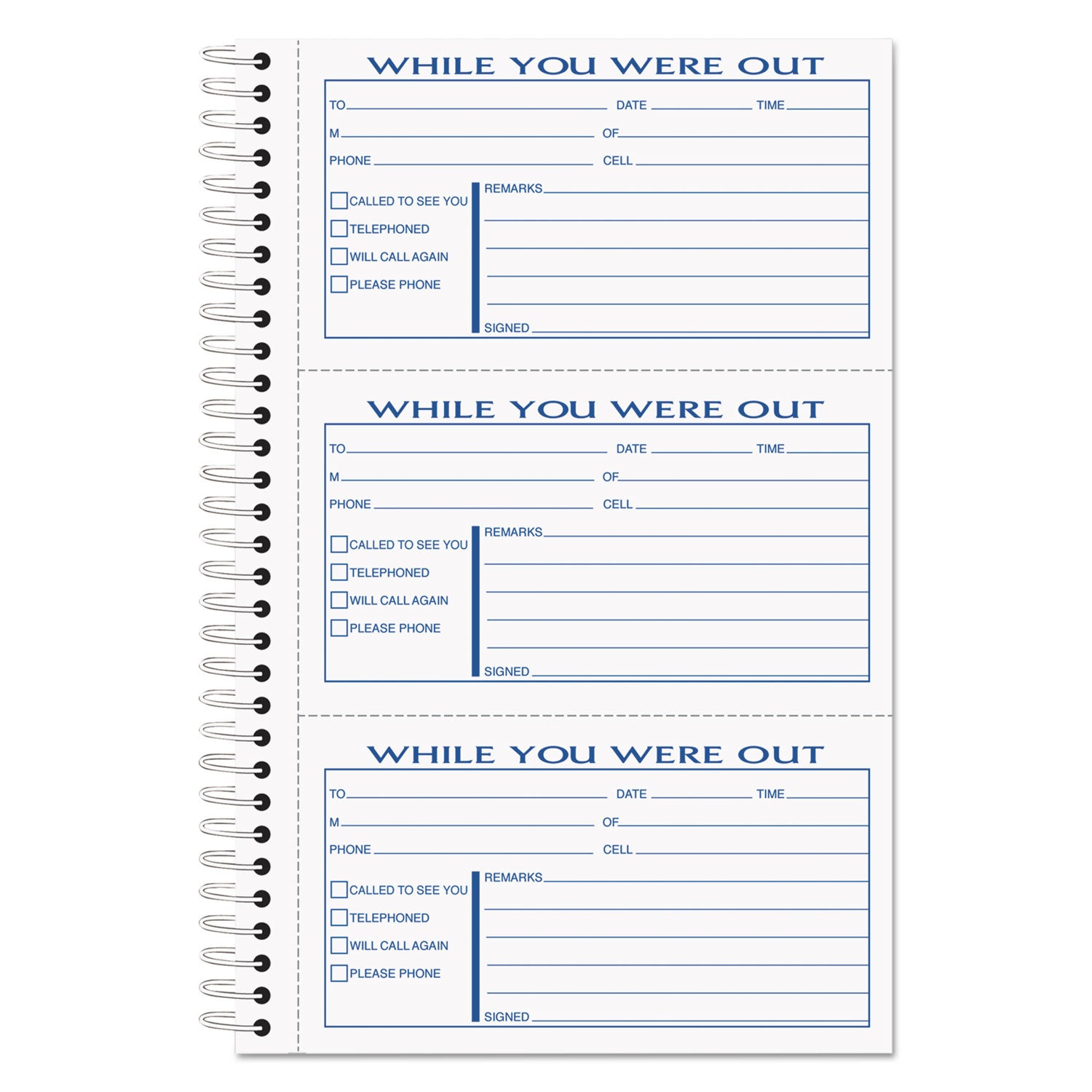Spiralbound Message Book, Two-Part Carbonless, 5 x 2.83, 3 Forms/Sheet, 300 Forms Total -