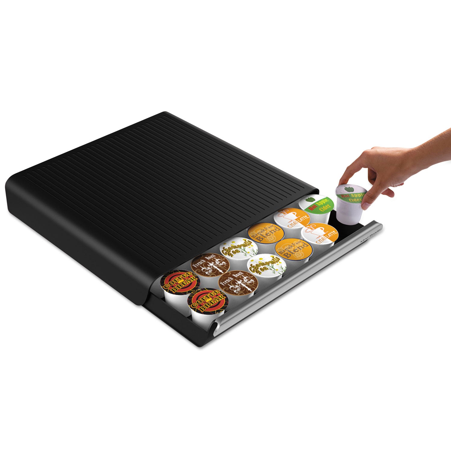 Coffee Pod Drawer, Fits 26 Pods, 14.75 x 13.25 x 2.75, Black -