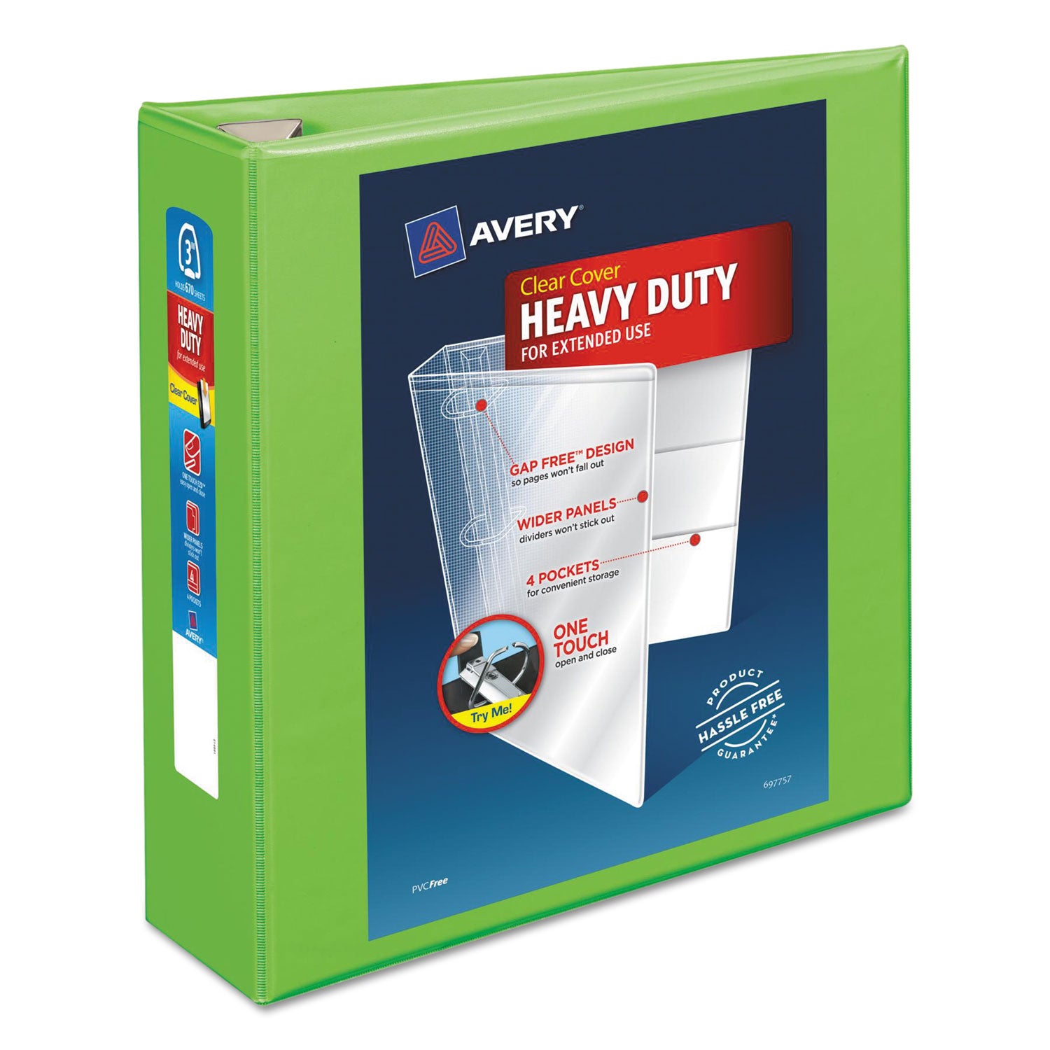 Heavy-Duty View Binder with DuraHinge and Locking One Touch EZD Rings, 3 Rings, 3" Capacity, 11 x 8.5, Chartreuse -