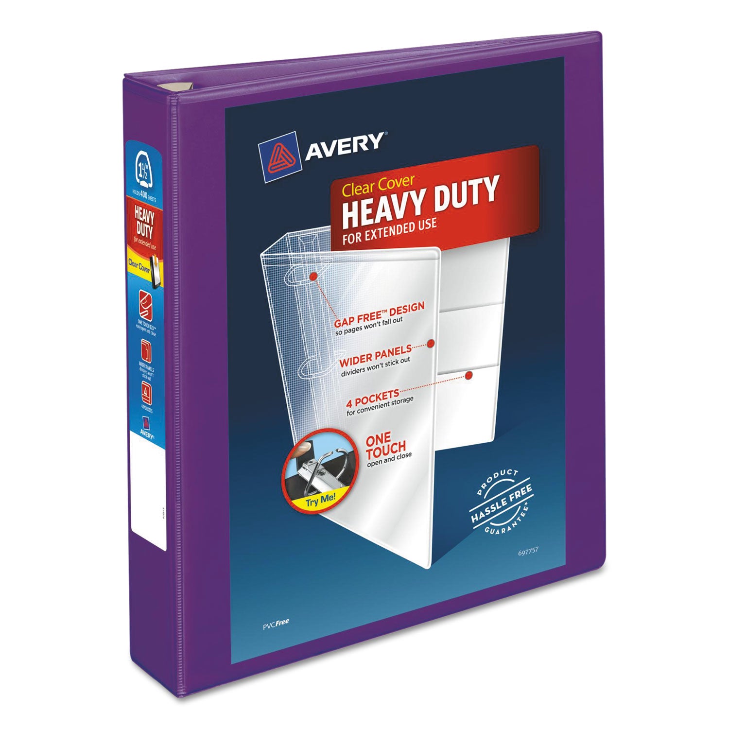 Heavy-Duty View Binder with DuraHinge and One Touch EZD Rings, 3 Rings, 1.5" Capacity, 11 x 8.5, Purple -