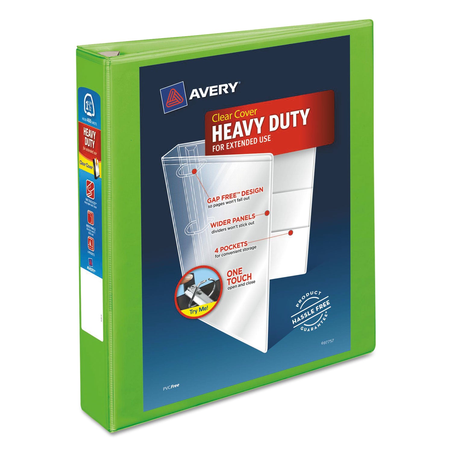 Heavy-Duty View Binder with DuraHinge and One Touch EZD Rings, 3 Rings, 1.5" Capacity, 11 x 8.5, Chartreuse -