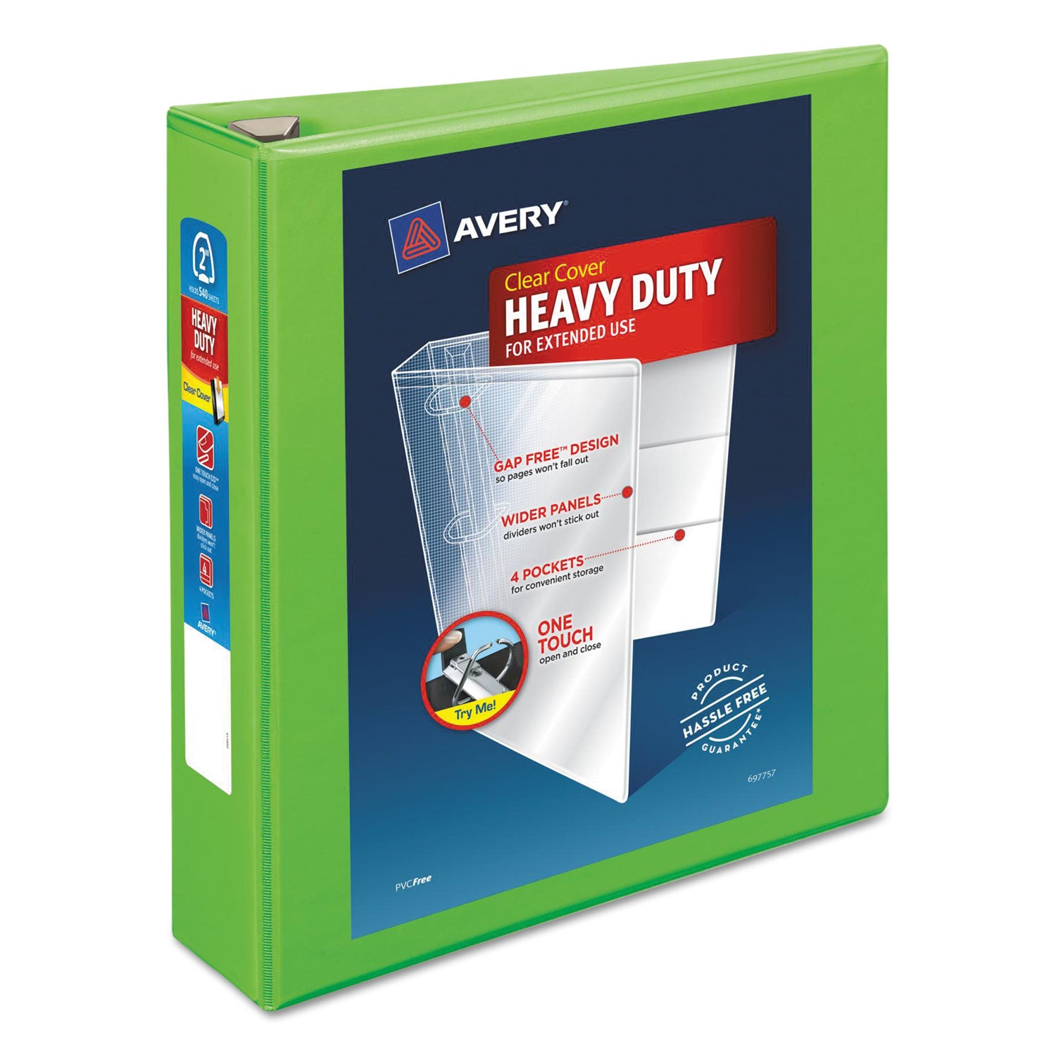 Heavy-Duty View Binder with DuraHinge and One Touch EZD Rings, 3 Rings, 2" Capacity, 11 x 8.5, Chartreuse -