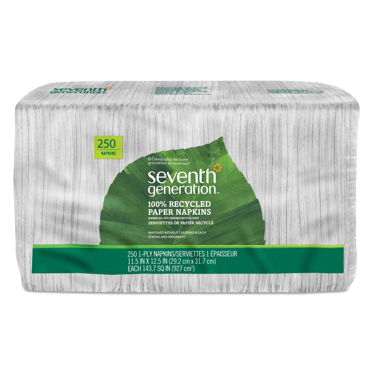 100% Recycled Napkins, 1-Ply, 11 1/2 x 12 1/2, White, 250/Pack -