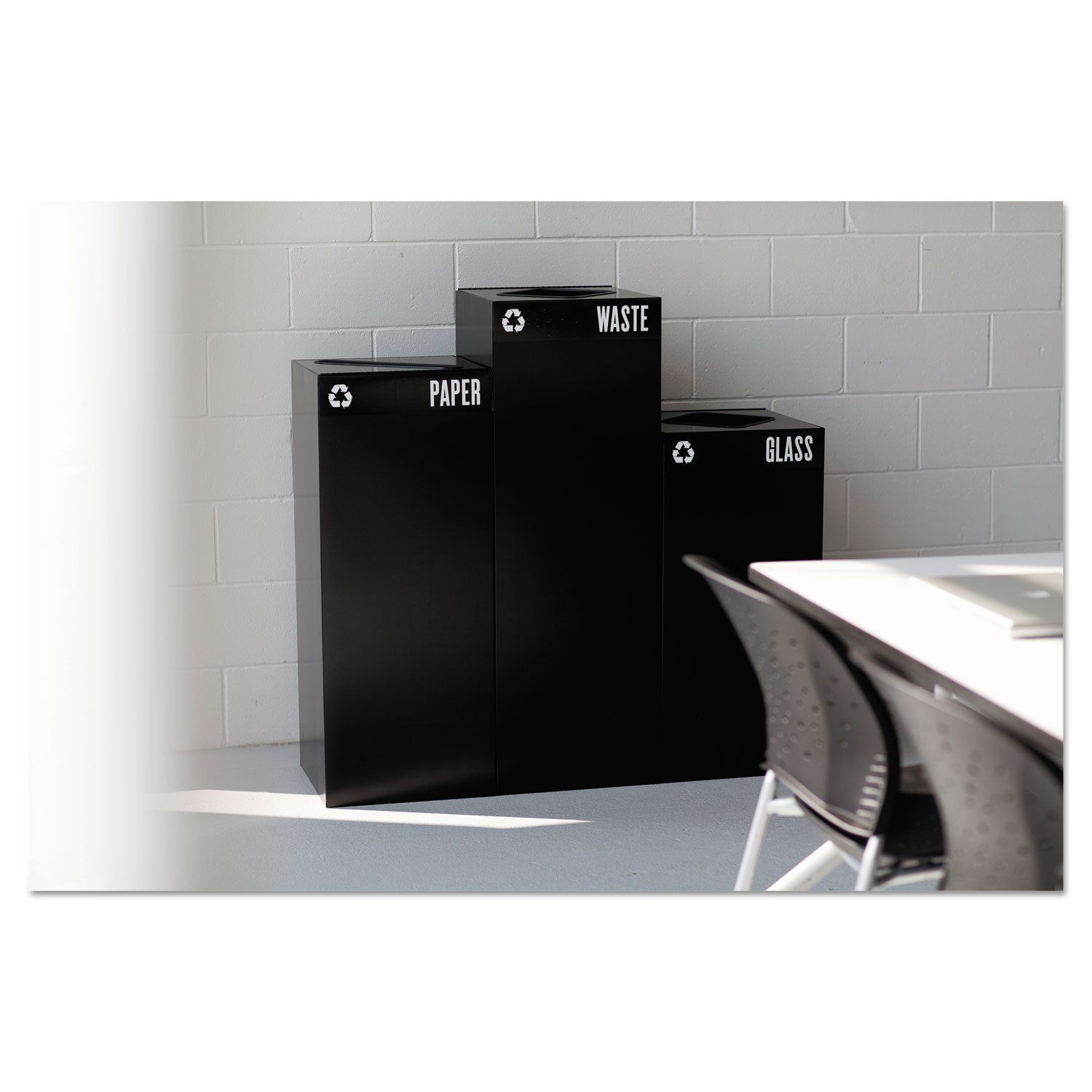 Public Square Recycling Receptacles, Paper Recycling, 42 gal, Steel, Black -