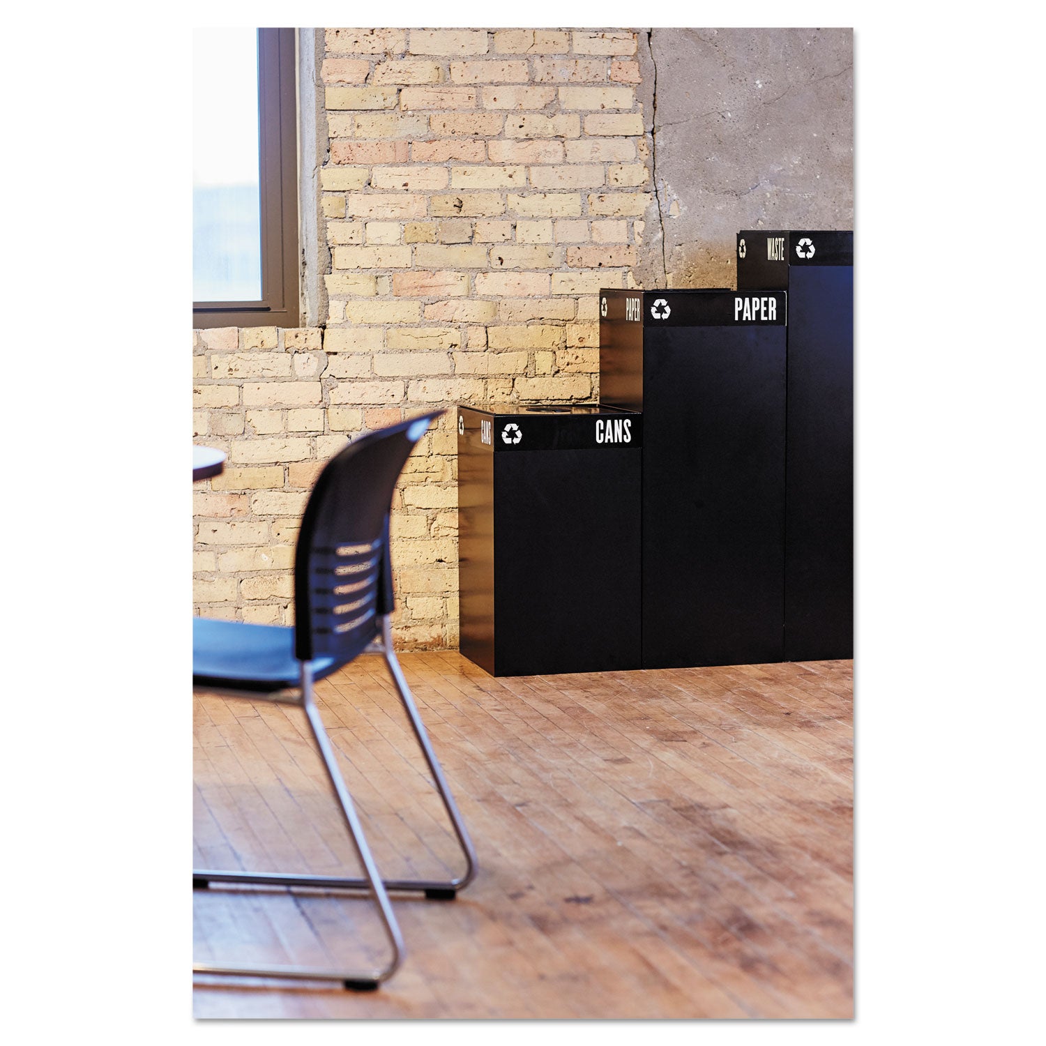 Public Square Recycling Receptacles, Paper Recycling, 42 gal, Steel, Black -