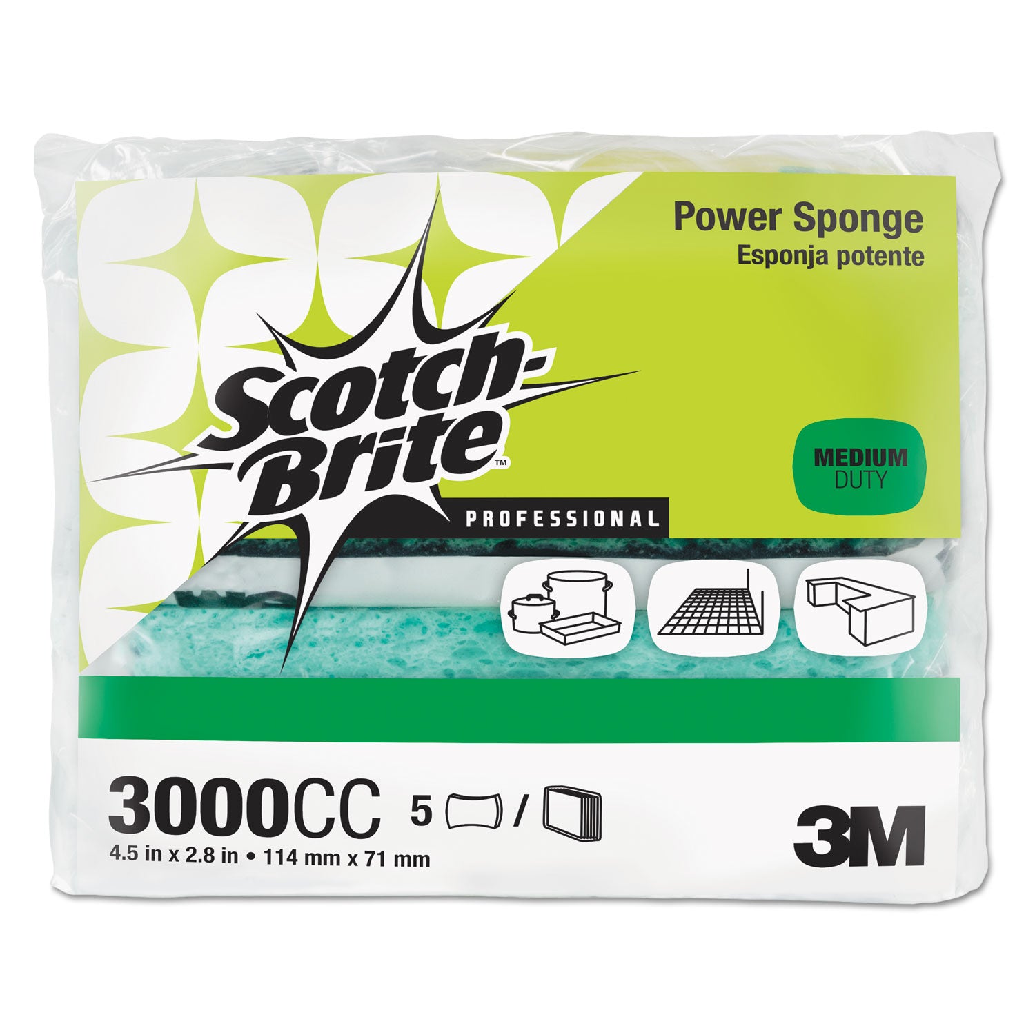 Power Sponge, 2.8 x 4.5, 0.6" Thick, Blue/Teal, 5/Pack -