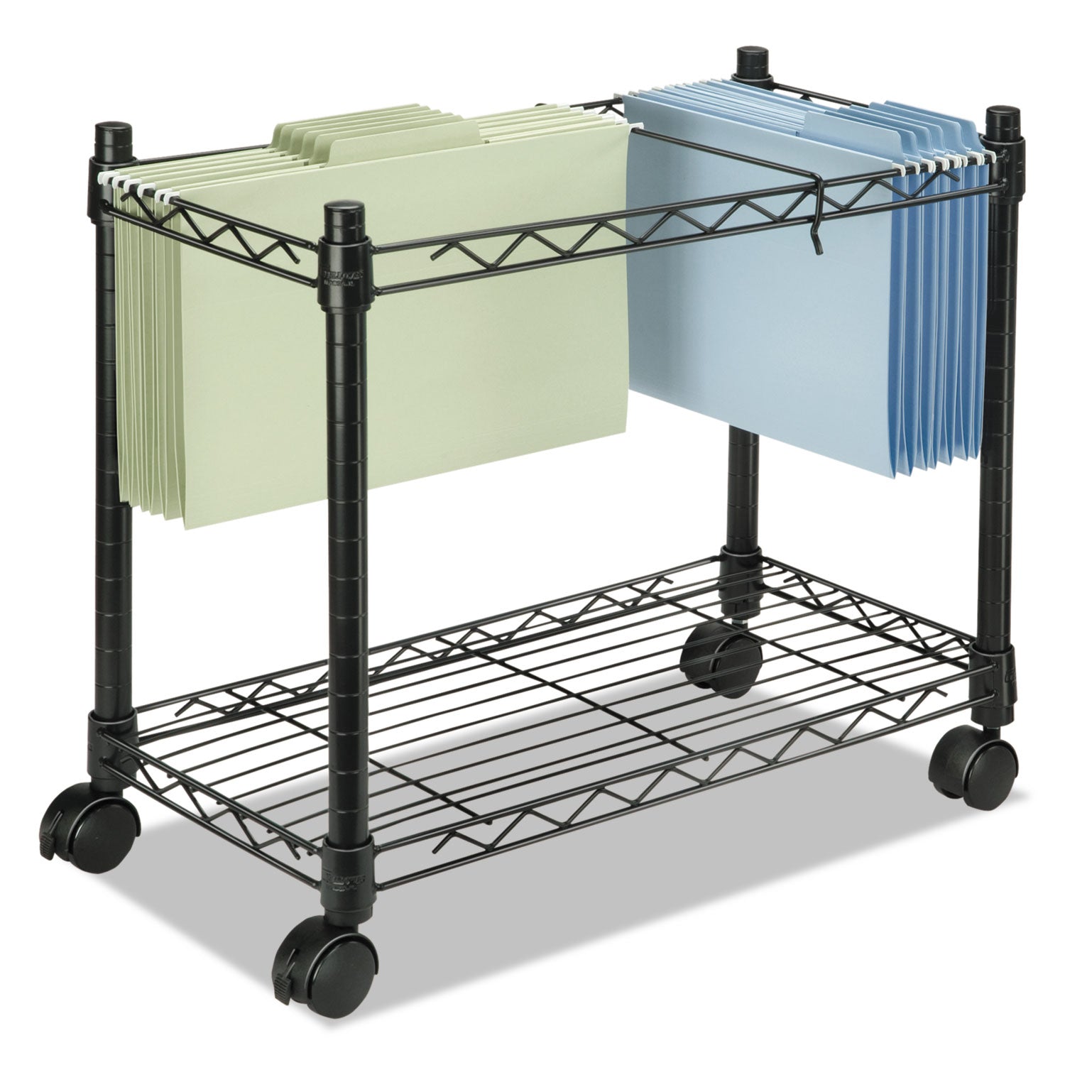 High-Capacity Rolling File Cart, Metal, 1 Shelf, 2 Bins, 24" x 14" x 20.5", Black -