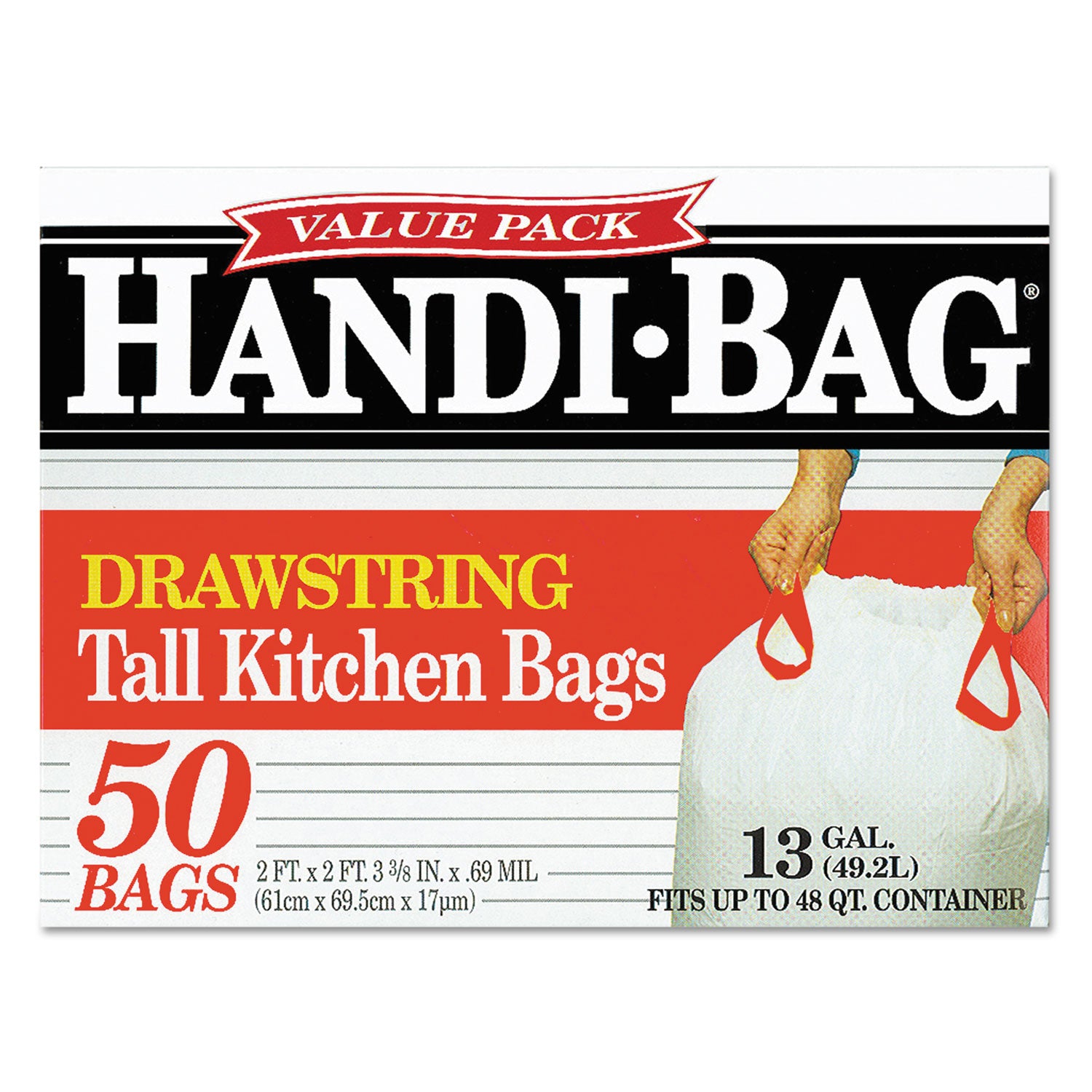 Drawstring Kitchen Bags, 13 gal, 0.6 mil, 24" x 27.4", White, 50 Bags/Box, 6 Boxes/Carton -