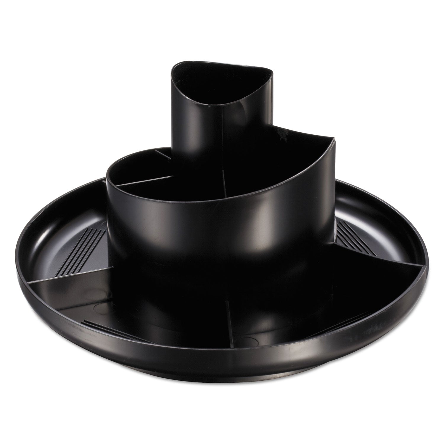 Rotary Desk Organizer, 11 Compartments, Plastic, 8.75" Diameter x 5.38"h, Black -