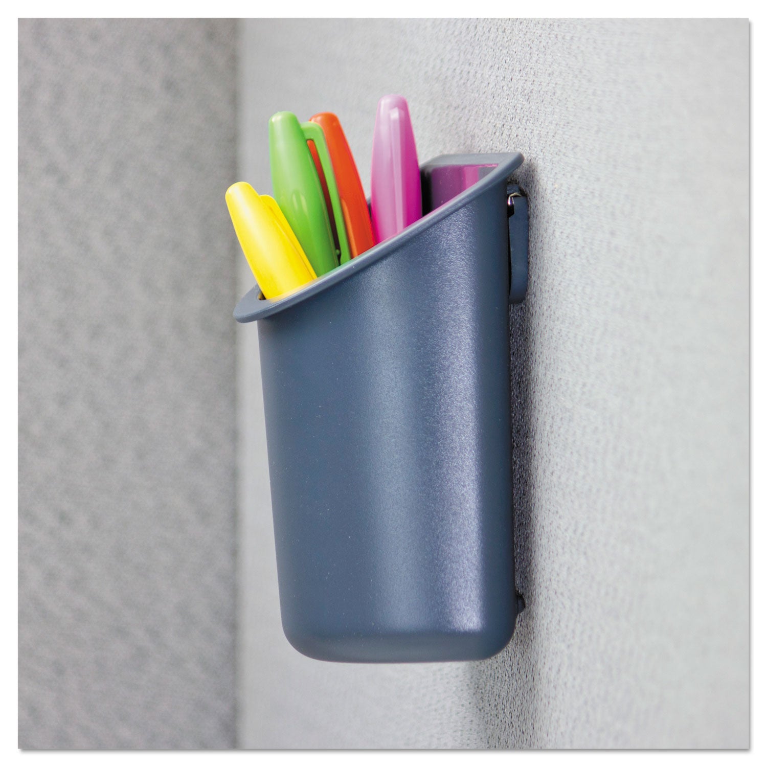 Recycled Plastic Cubicle Pencil Cup, 4.25 x 2.5 x 5, Wall Mount, Charcoal -
