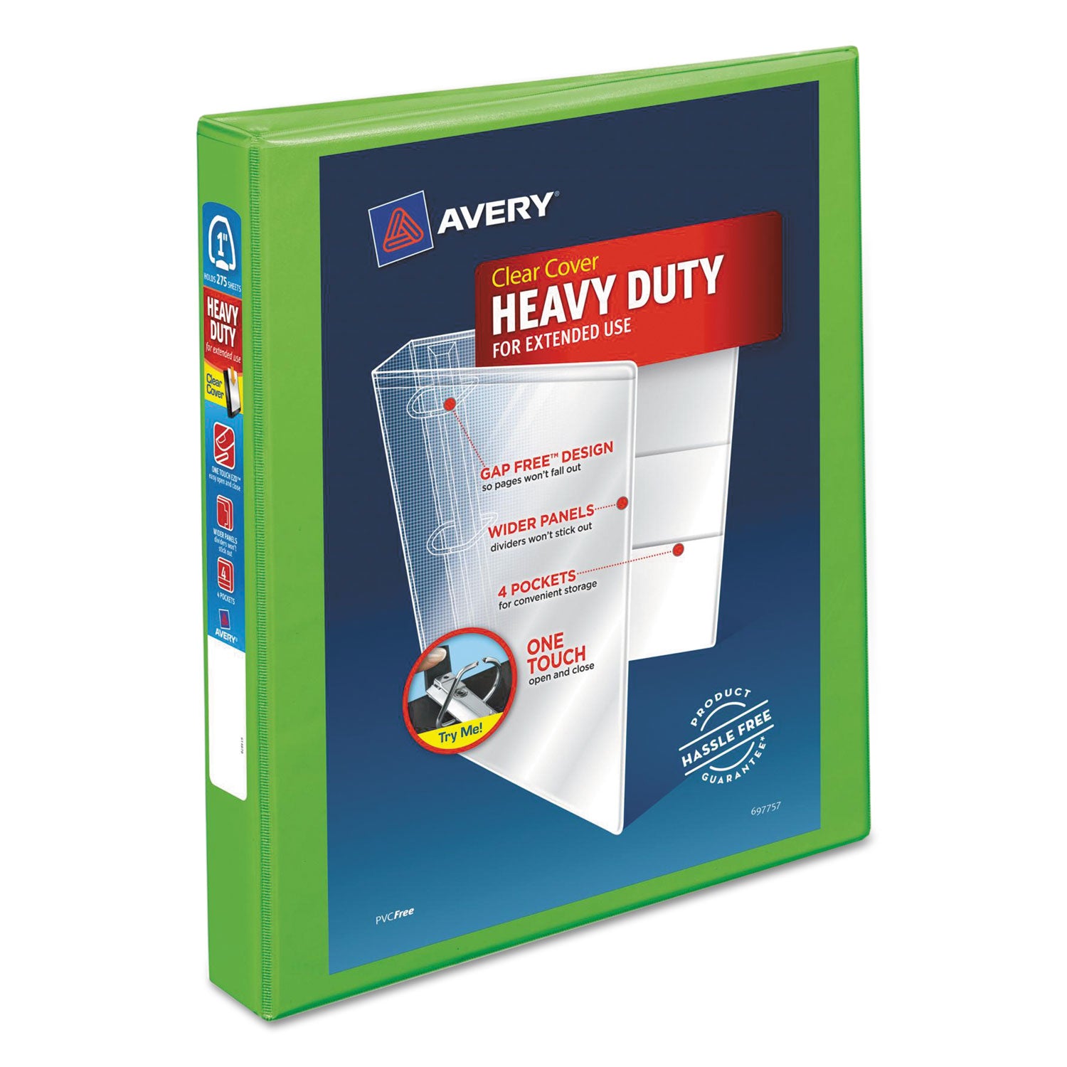 Heavy-Duty View Binder with DuraHinge and One Touch EZD Rings, 3 Rings, 1" Capacity, 11 x 8.5, Chartreuse -