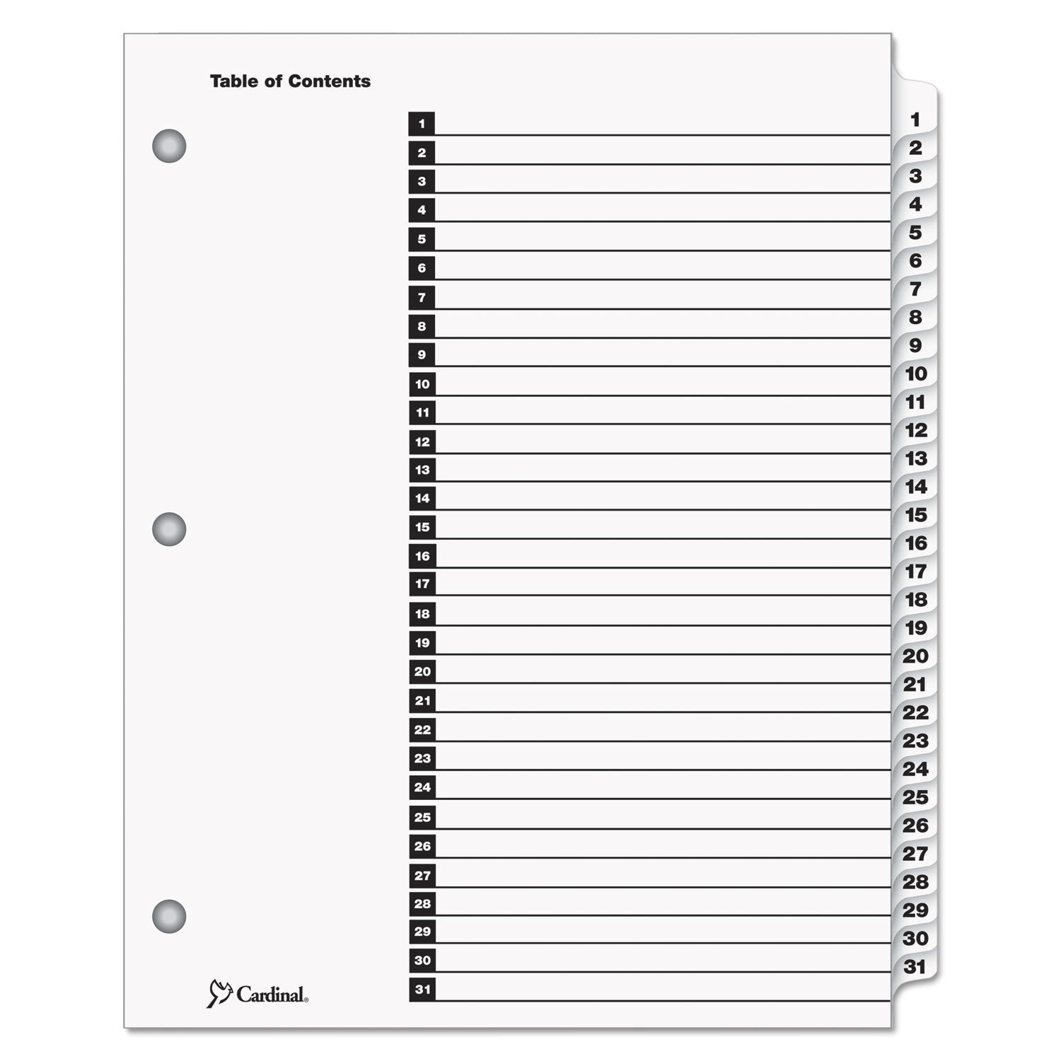 OneStep Printable Table of Contents and Dividers, 31-Tab, 1 to 31, 11 x 8.5, White, White Tabs, 1 Set -