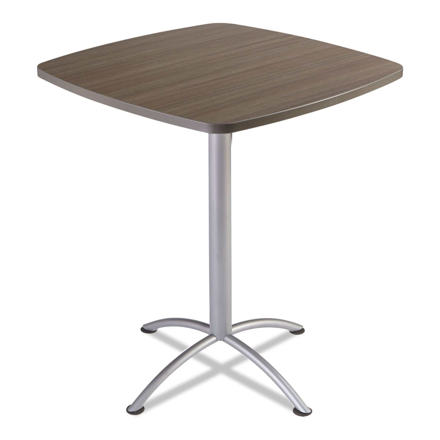 iLand Bistro-Height Table with Contoured Edges, Square, 36" x 36" x 42", Natural Teak Top, Silver Base -