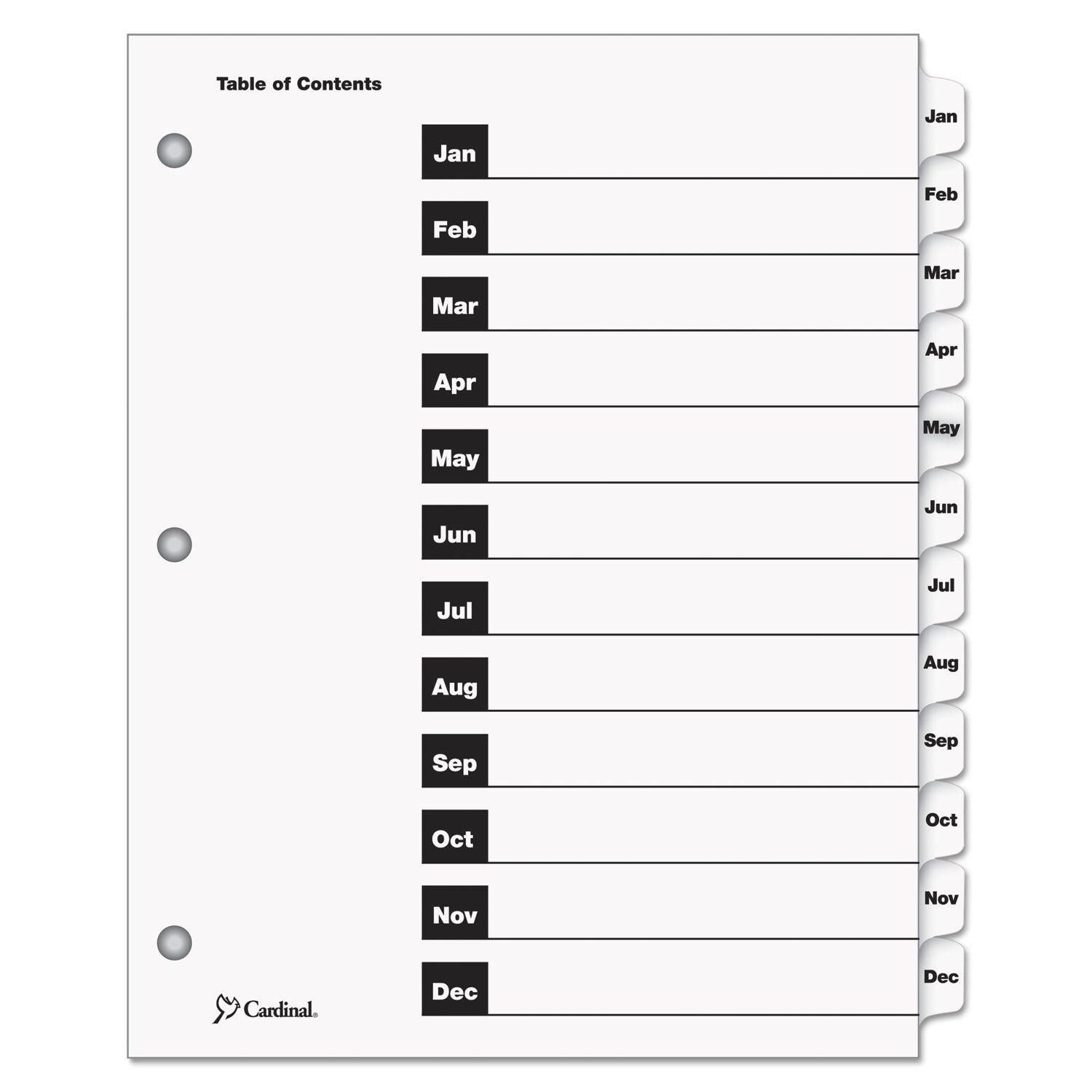 OneStep Printable Table of Contents and Dividers, 12-Tab, Jan. to Dec., 11 x 8.5, White, White Tabs, 1 Set -