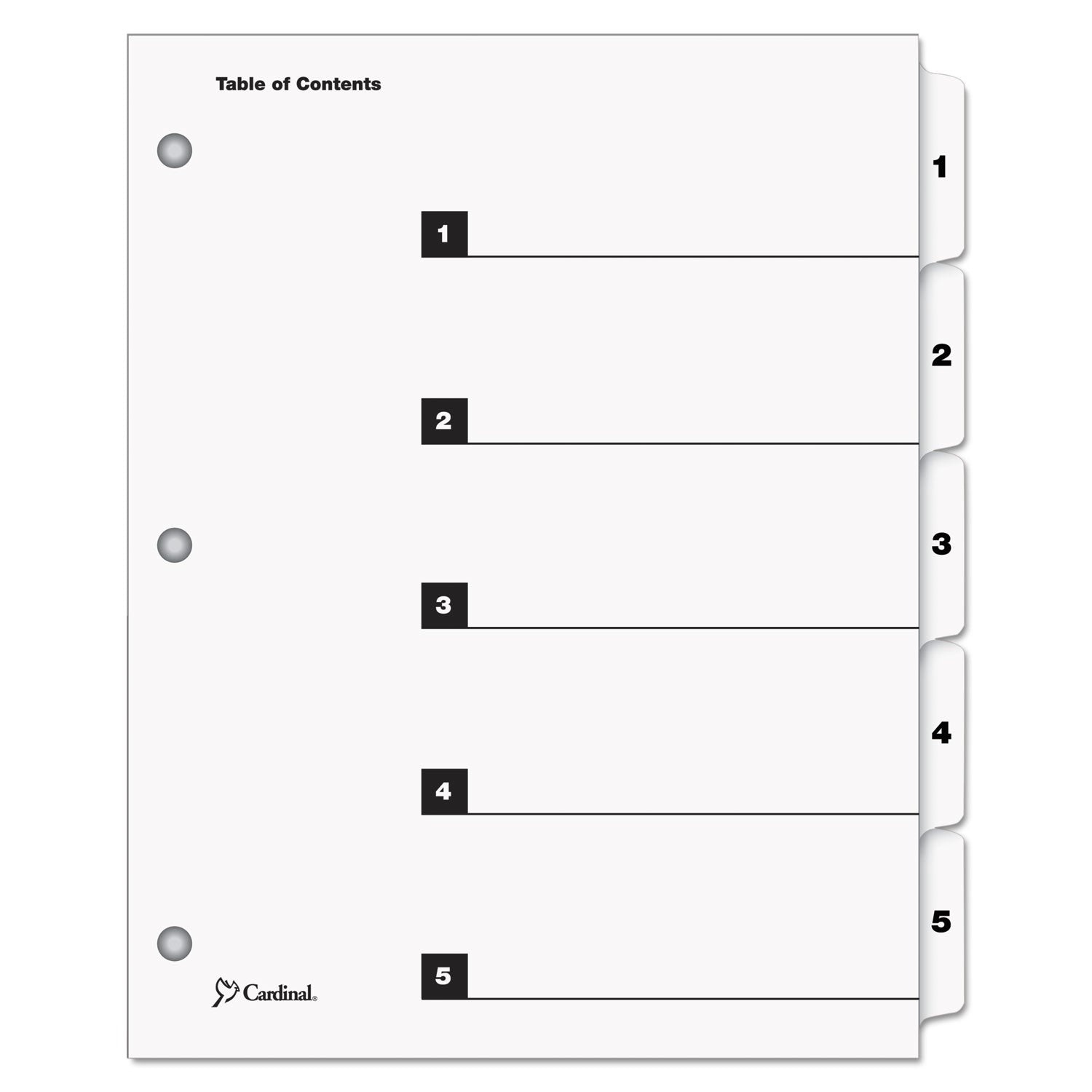 OneStep Printable Table of Contents and Dividers, 5-Tab, 1 to 5, 11 x 8.5, White, White Tabs, 1 Set -
