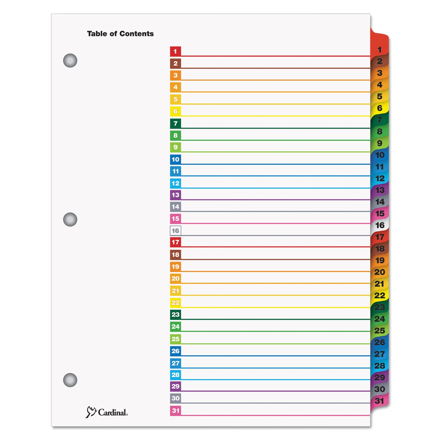 OneStep Printable Table of Contents and Dividers, 31-Tab, 1 to 31, 11 x 8.5, White, Assorted Tabs, 1 Set -
