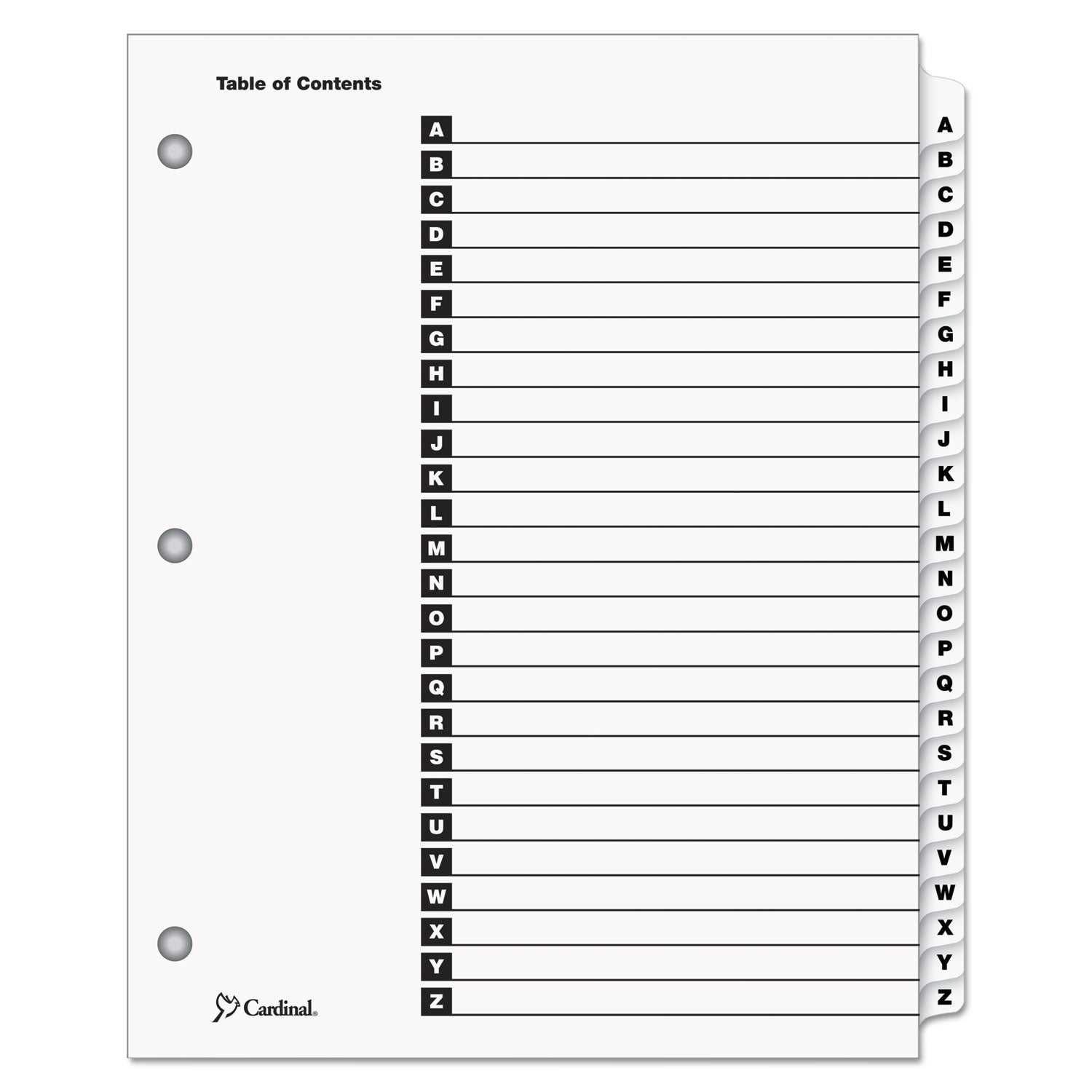 OneStep Printable Table of Contents and Dividers, 26-Tab, A to Z, 11 x 8.5, White, White Tabs, 1 Set -