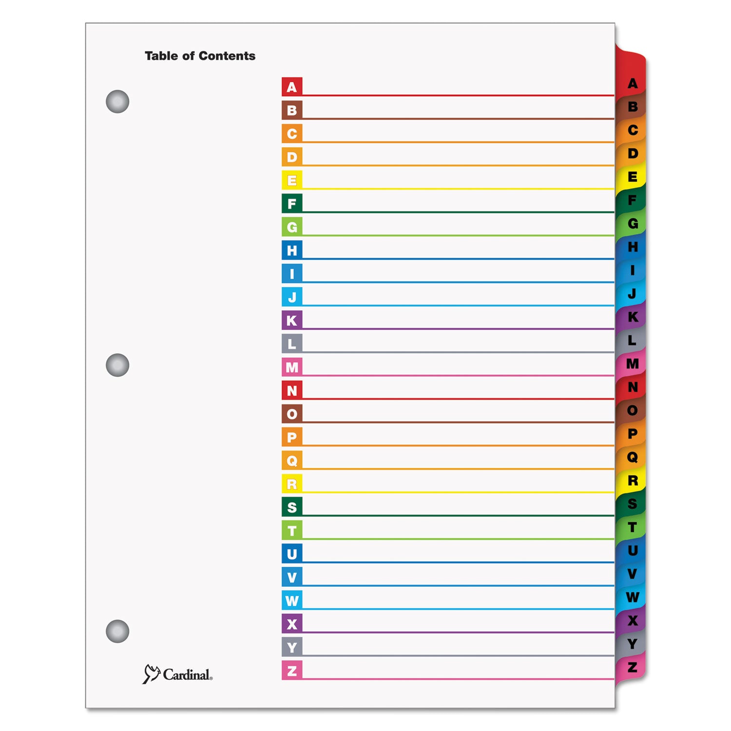 OneStep Printable Table of Contents and Dividers, 26-Tab, A to Z, 11 x 8.5, White, Assorted Tabs, 1 Set -