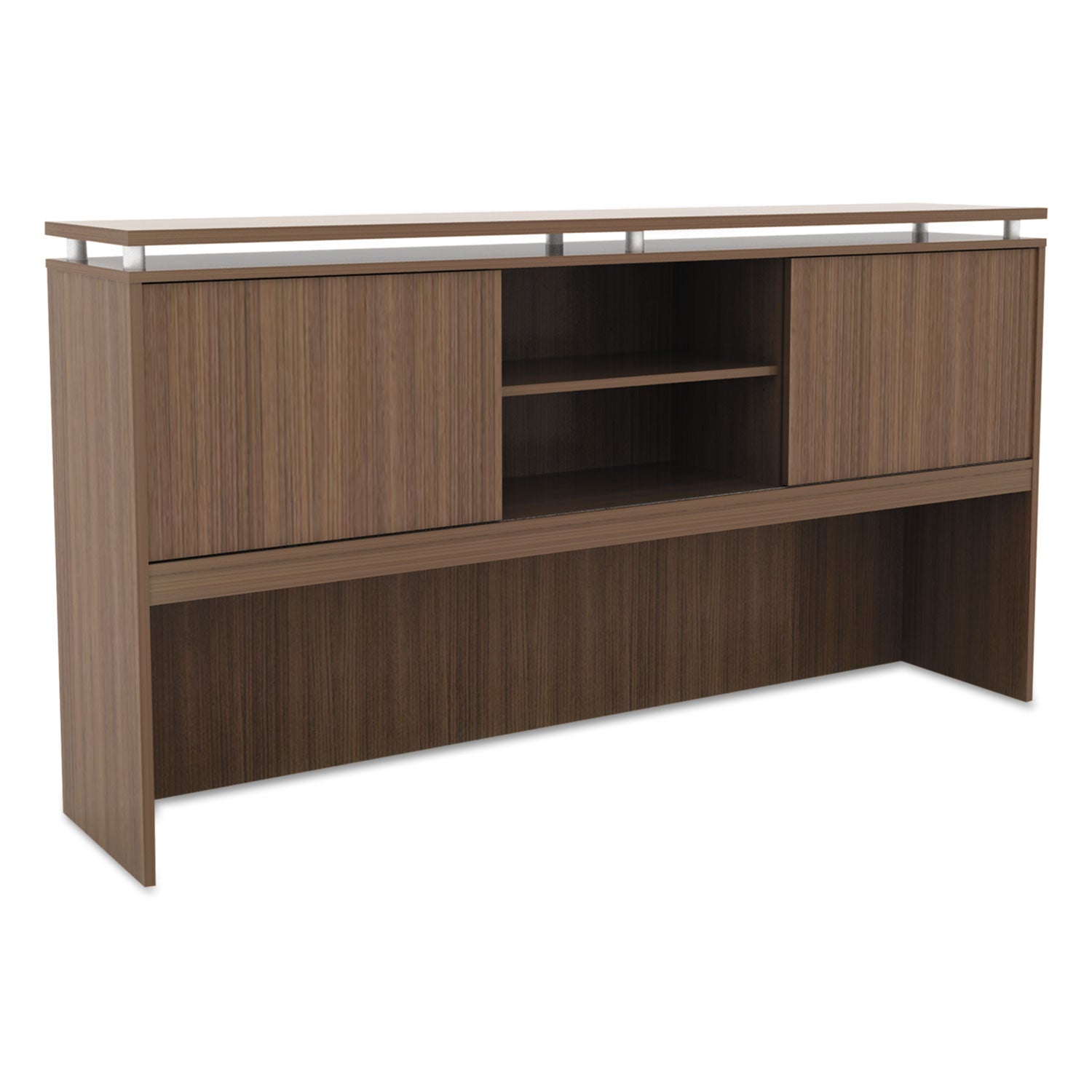 Alera Sedina Series Hutch with Sliding Doors, 72w x 15d x 42.5h, Modern Walnut -