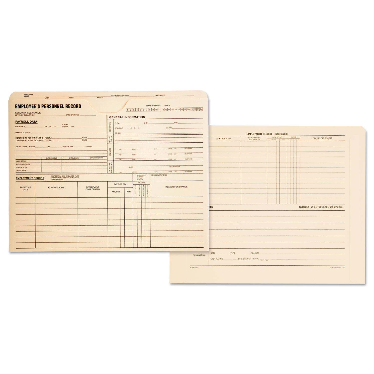 Employee Record Jacket, Straight Tab, Letter Size, Manila, 100/Box -