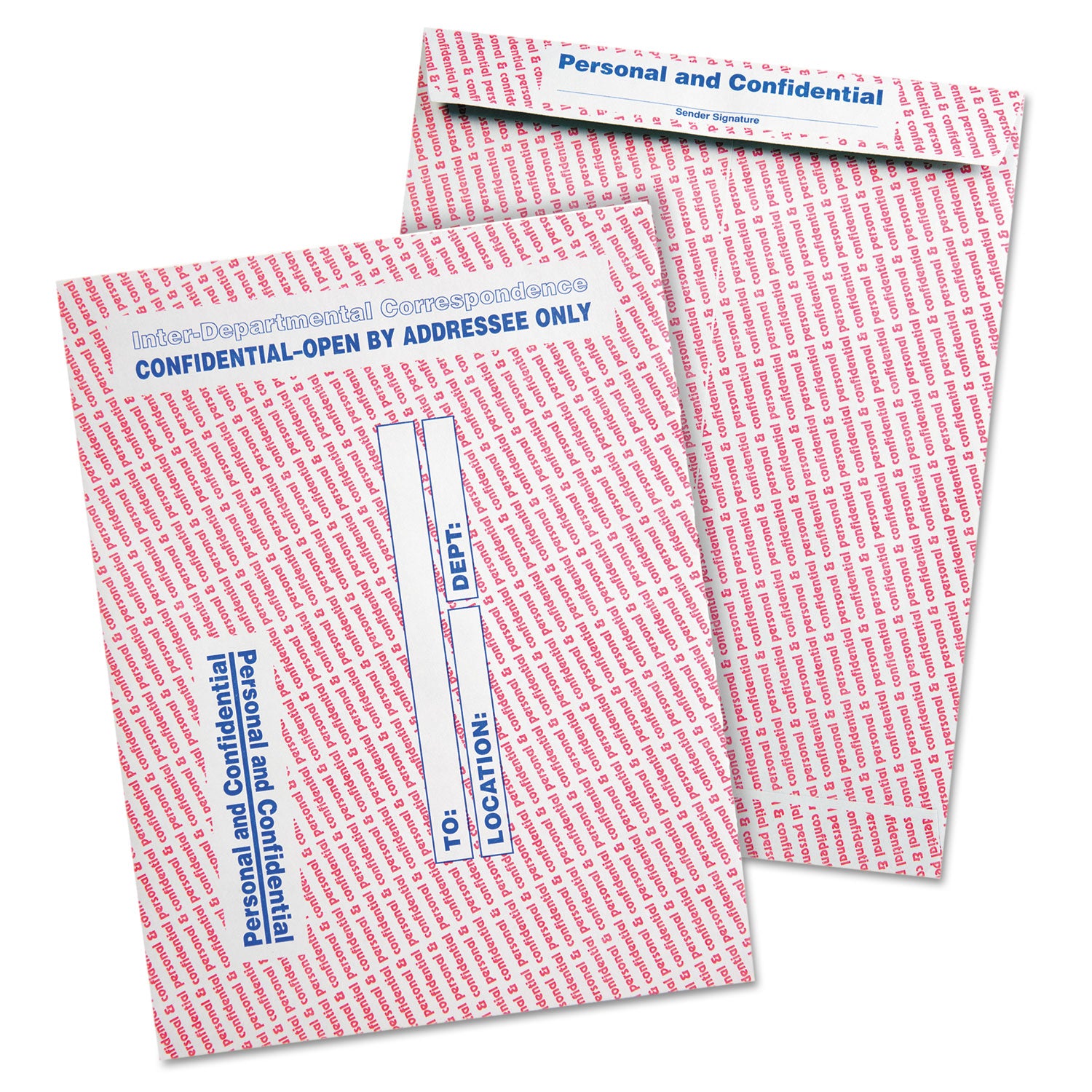 Gray/Red Paper Gummed Flap Personal and Confidential Interoffice Envelope, #97, 10 x 13, Gray/Red, 100/Box -