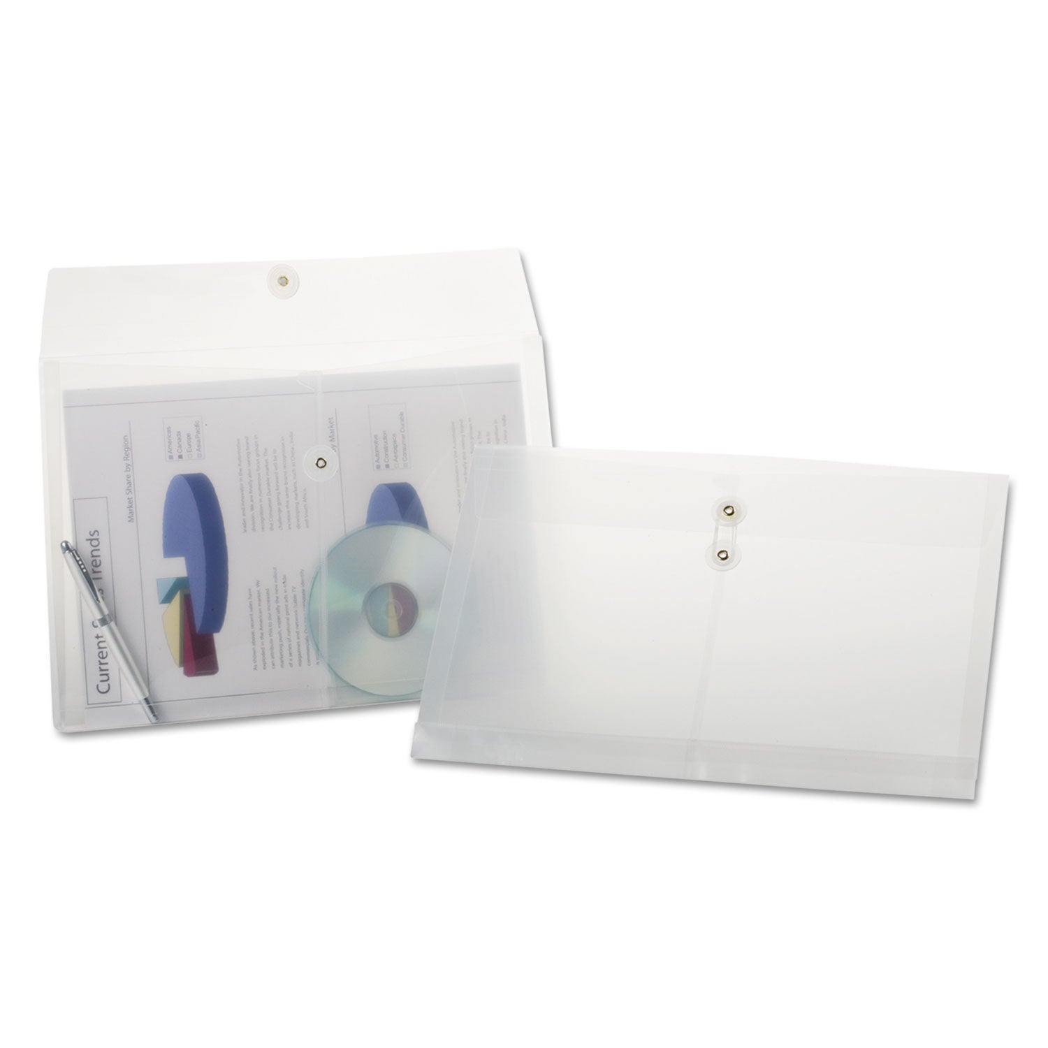 Poly String and Button Envelope, String/Button Closure, 8.5 x 14, Clear, 3/Pack -