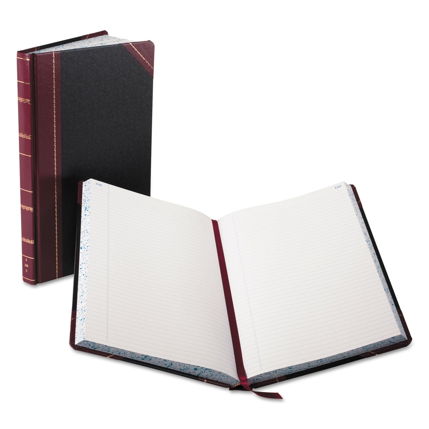 Record and Account Book, Custom Rule, Black/Red/Gold Cover, 13.75 x 8.38 Sheets, 300 Sheets/Book -