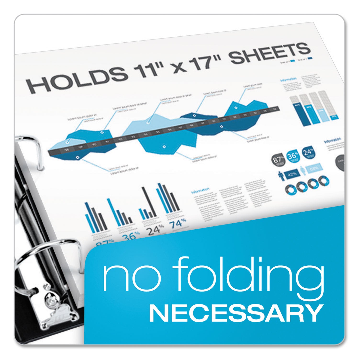 ClearVue Slant-D Ring Binder, 3 Rings, 3" Capacity, 11 x 17, White -