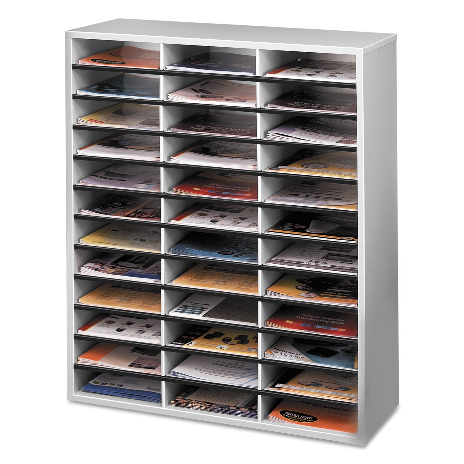 Literature Organizer, 36 Letter Compartments, 29 x 11.88 x 34.69, Dove Gray -