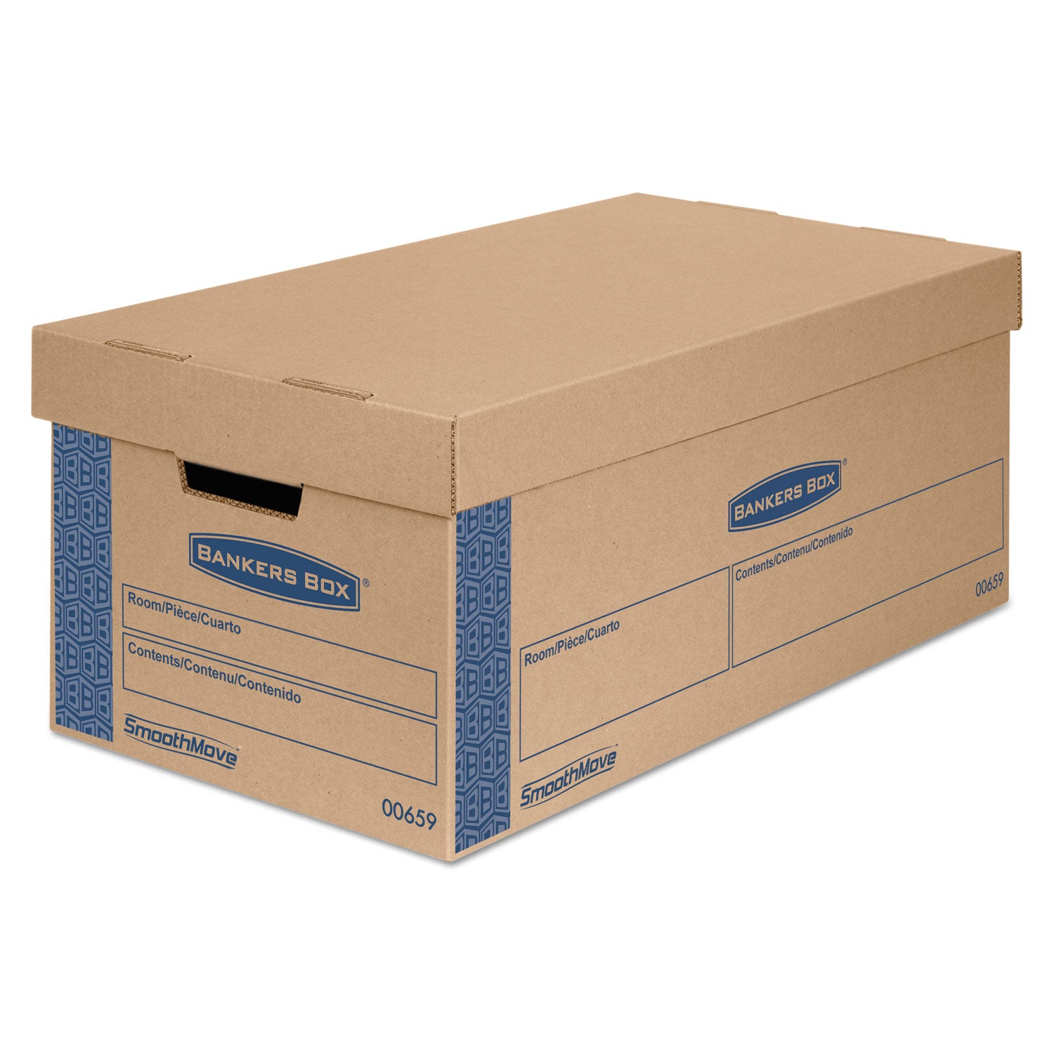 SmoothMove Prime Moving/Storage Boxes, Lift-Off Lid, Half Slotted Container, Small, 12" x 24" x 10", Brown/Blue, 8/Carton -