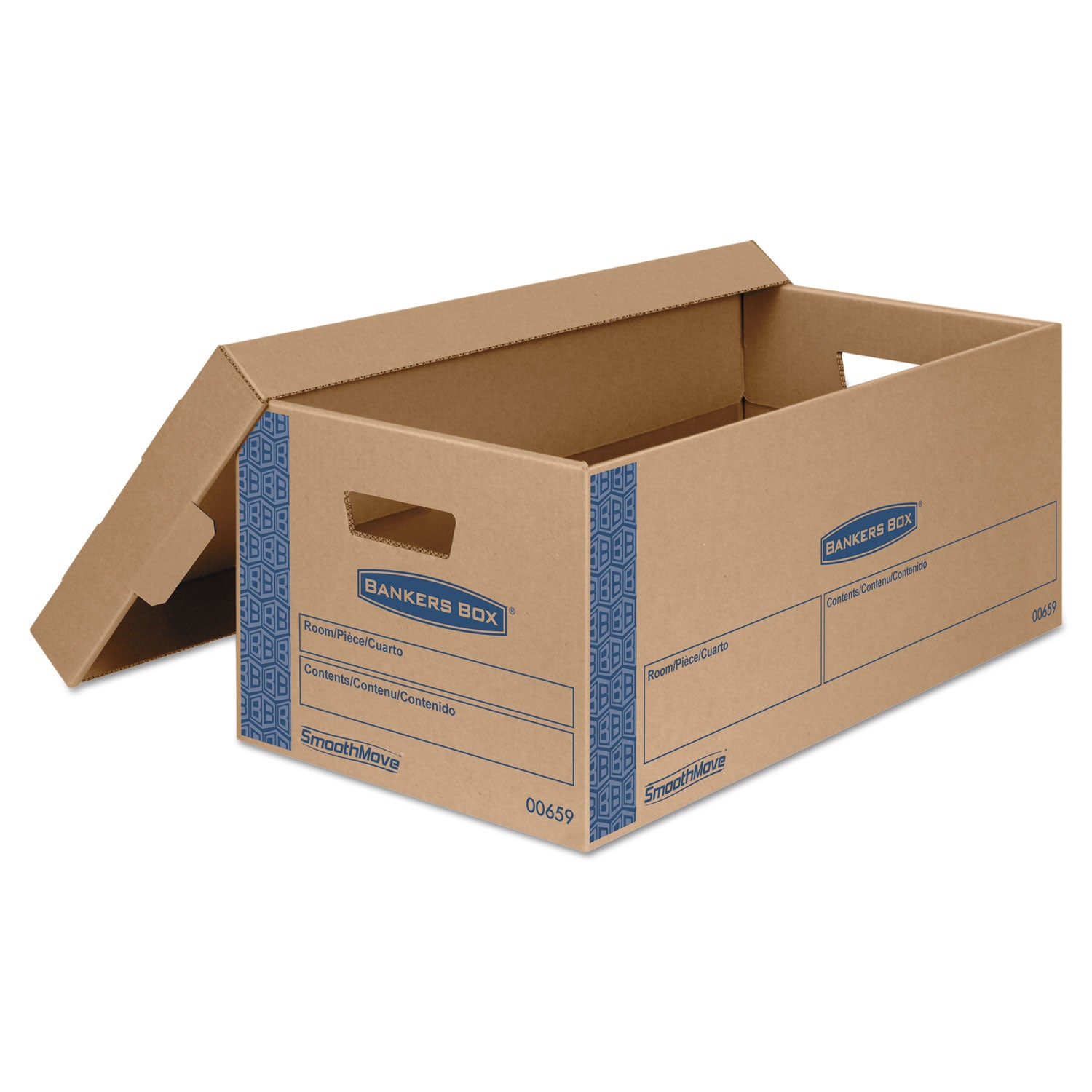 SmoothMove Prime Moving/Storage Boxes, Lift-Off Lid, Half Slotted Container, Small, 12" x 24" x 10", Brown/Blue, 8/Carton -