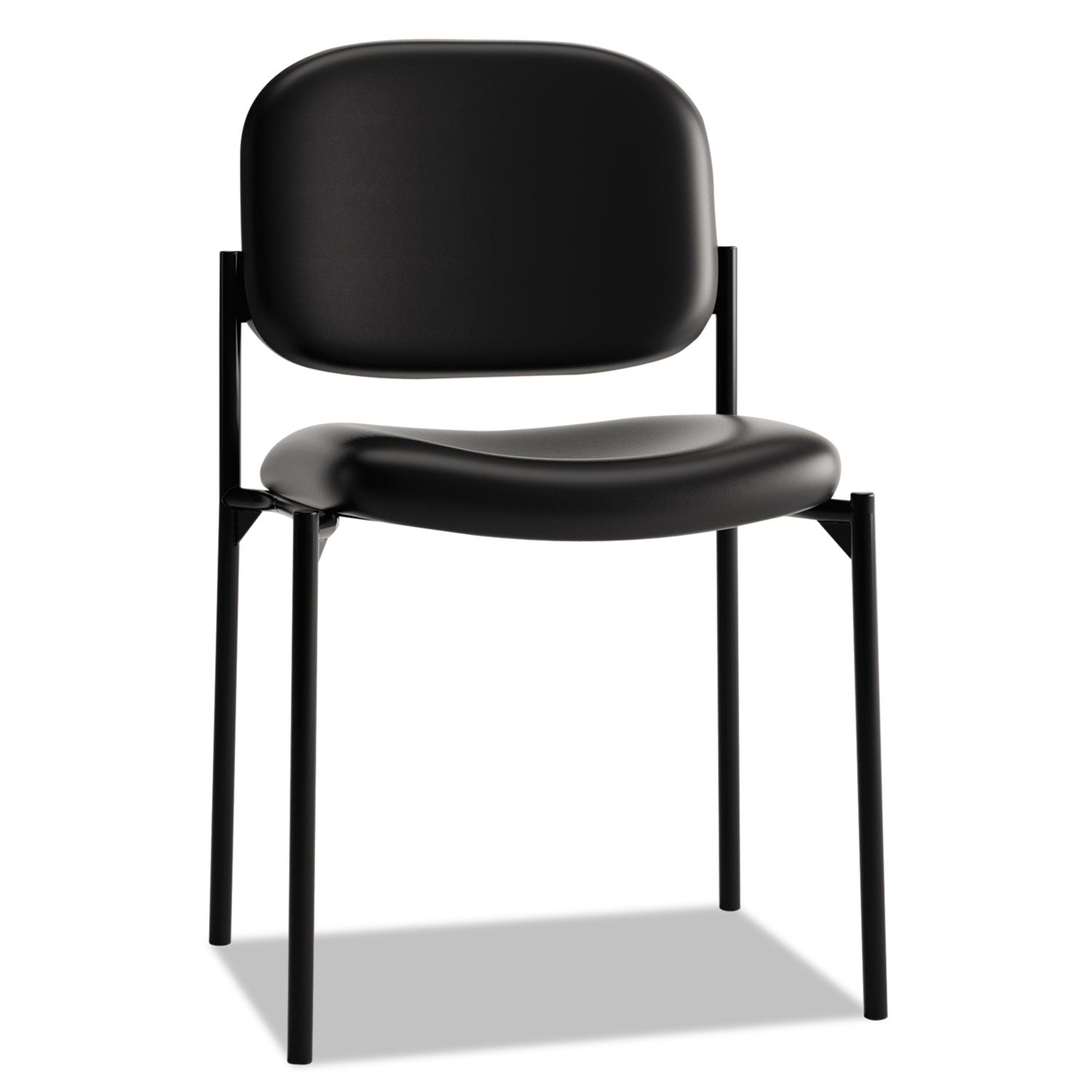 VL606 Stacking Guest Chair without Arms, Bonded Leather Upholstery, 21.25" x 21" x 32.75", Black Seat, Black Back, Black Base -