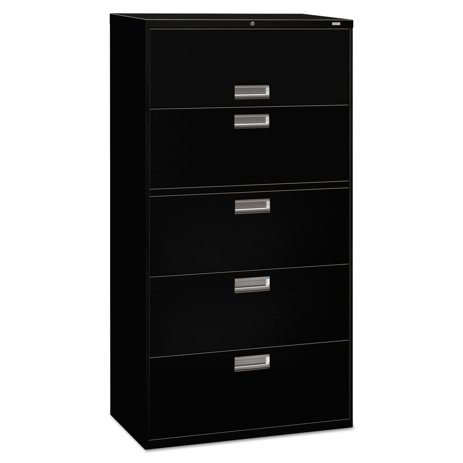 Brigade 600 Series Lateral File, 4 Legal/Letter-Size File Drawers, 1 Roll-Out File Shelf, Black, 36" x 18" x 64.25 -