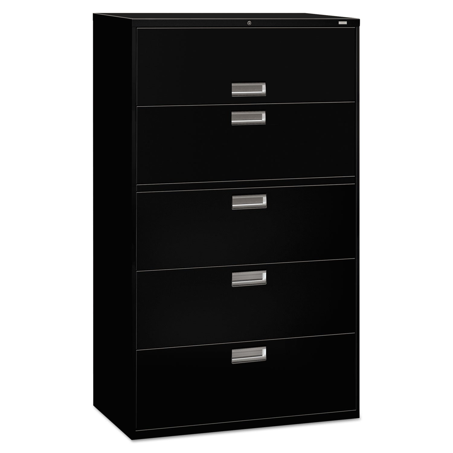 Brigade 600 Series Lateral File, 4 Legal/Letter-Size File Drawers, 1 Roll-Out File Shelf, Black, 42" x 18" x 64.25 -